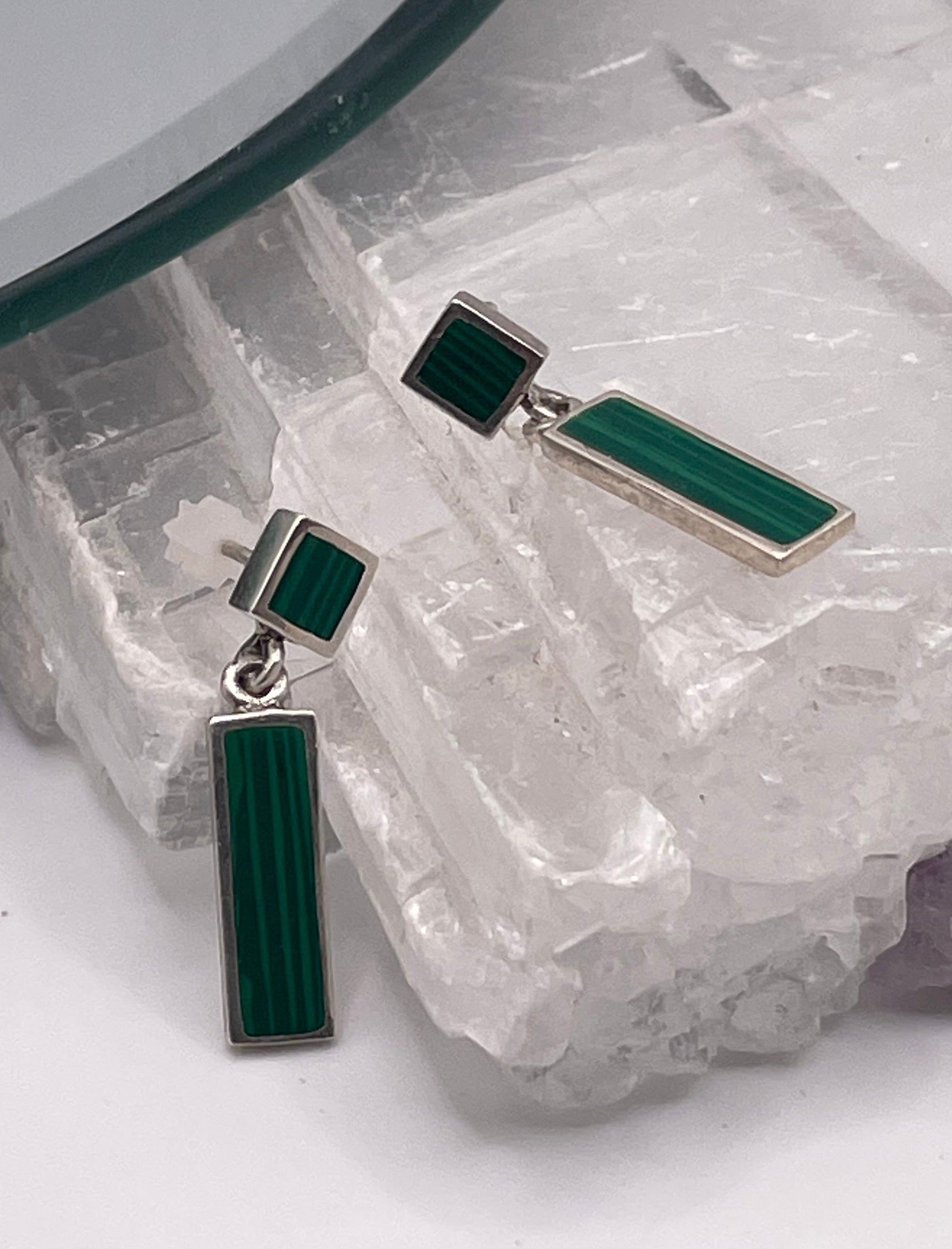 Sterling Silver Malachite Inlay Drop Earrings