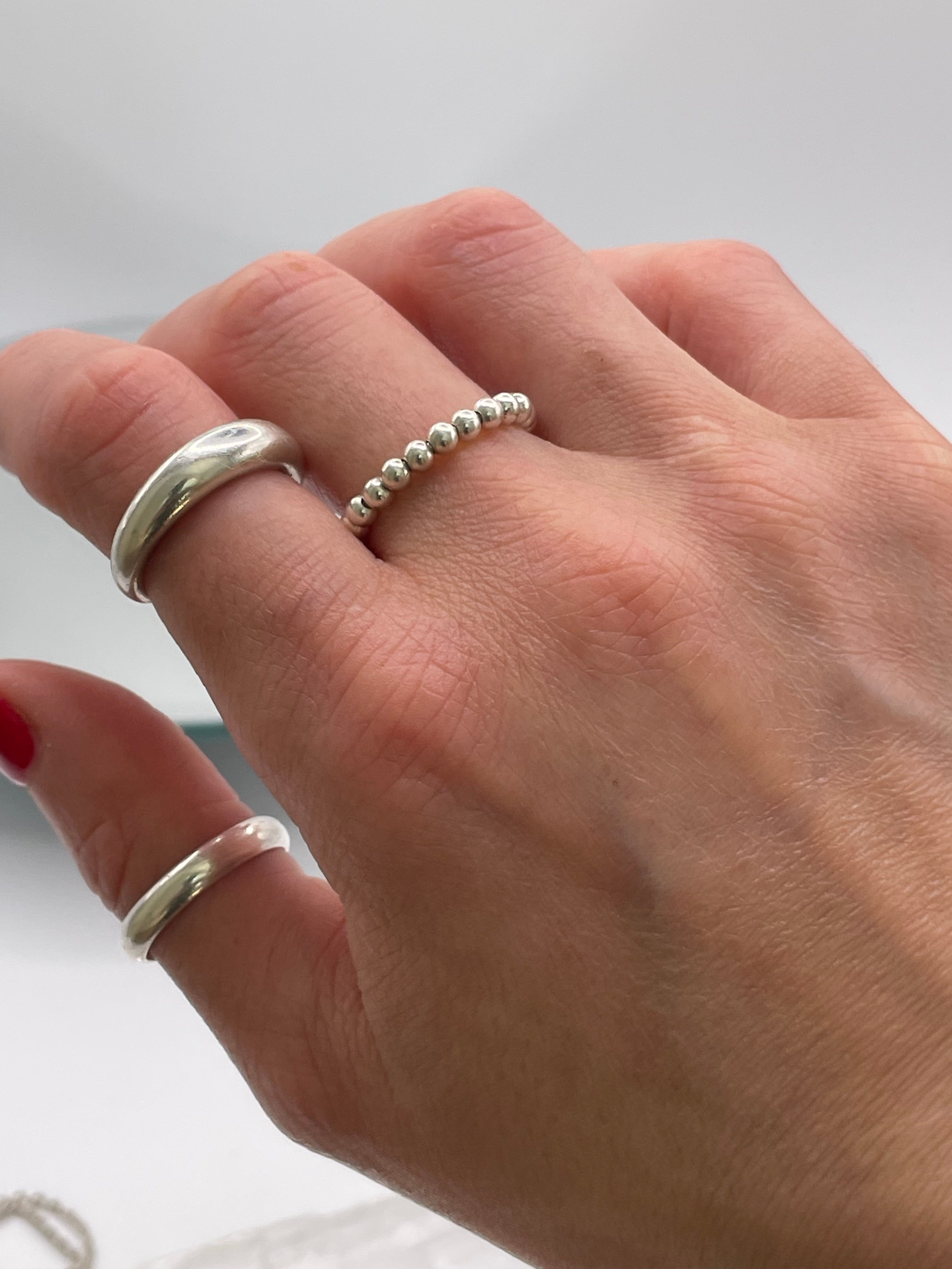 Silver Bead Stacking Ring