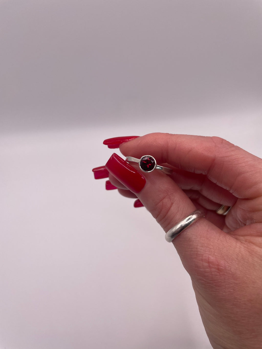 Sterling Silver Petite Garnet Ring