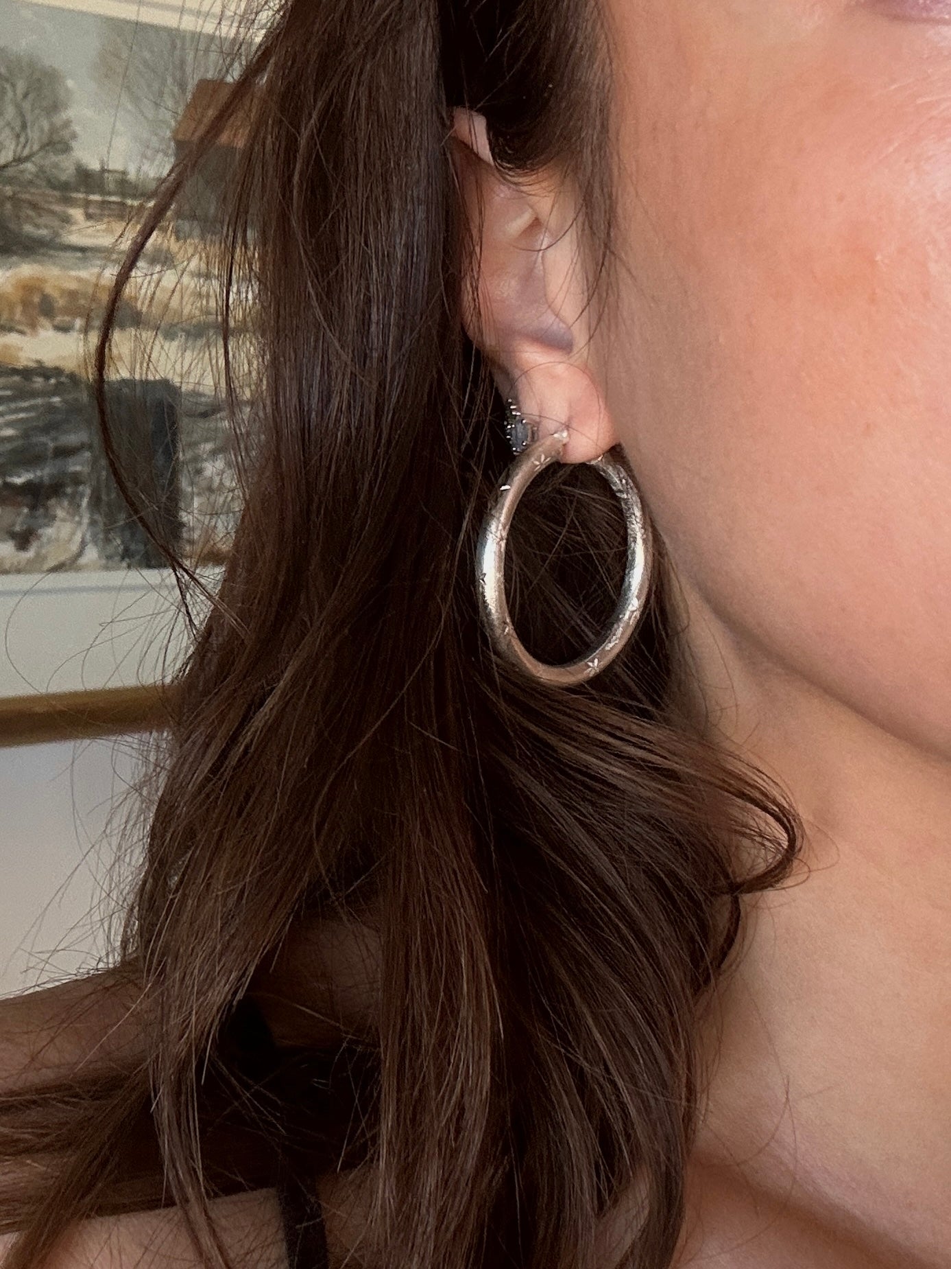 Sterling Silver Star Etched Chunky Hoops