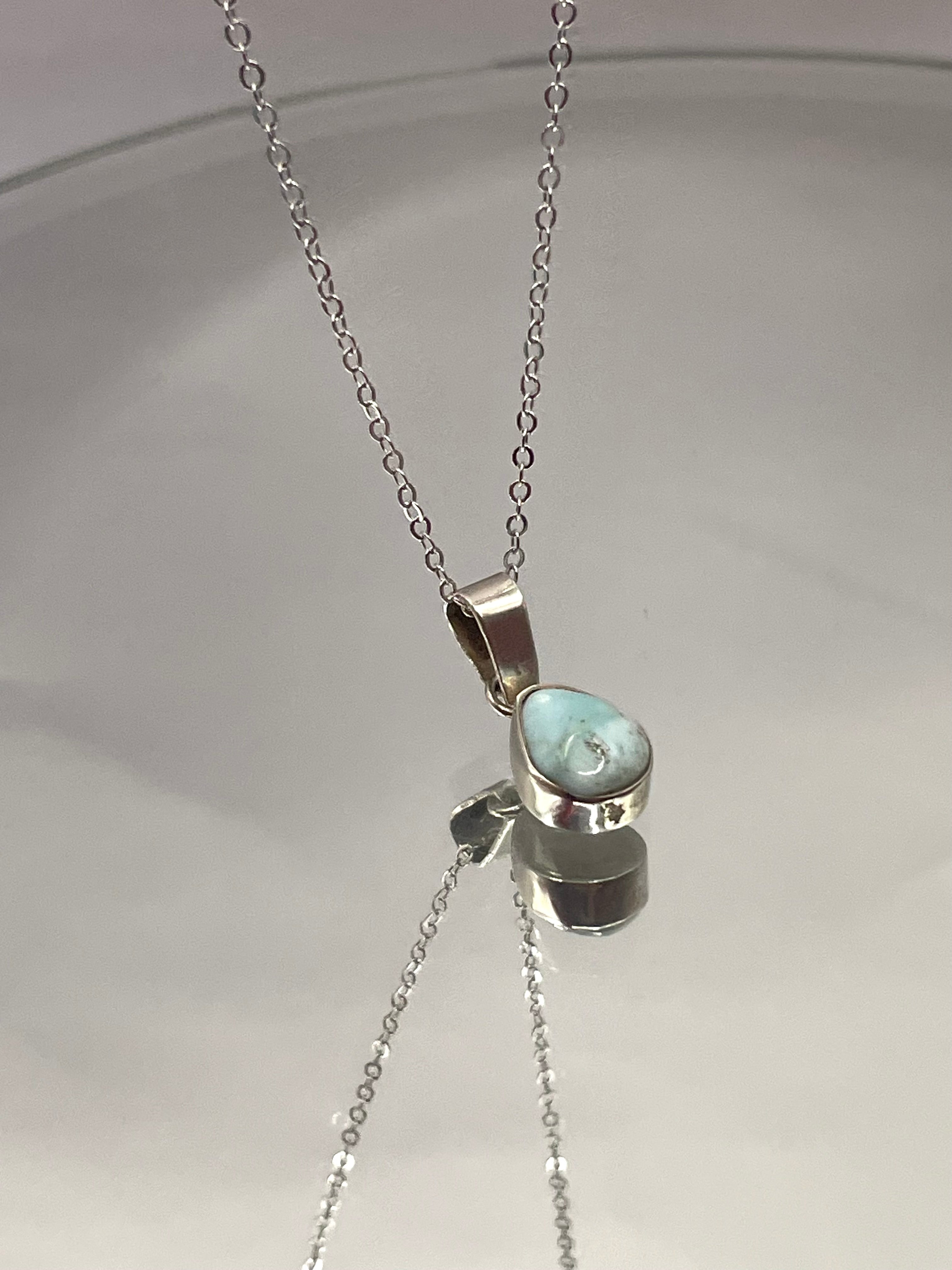 Sterling Silver Larimar Teardrop Necklace Delicate Chain
