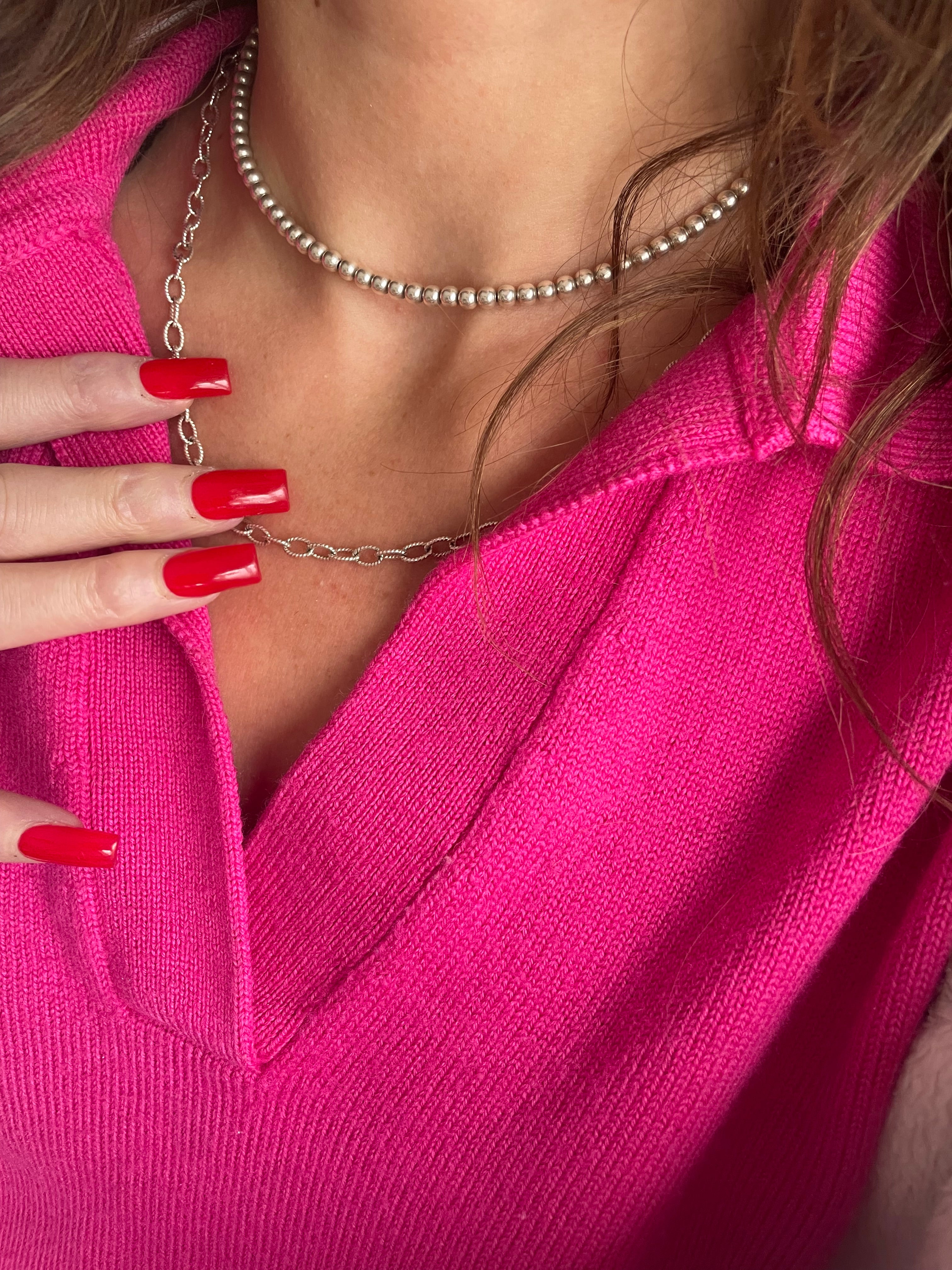 Italian Silver Oval Link Necklace Textured Chain