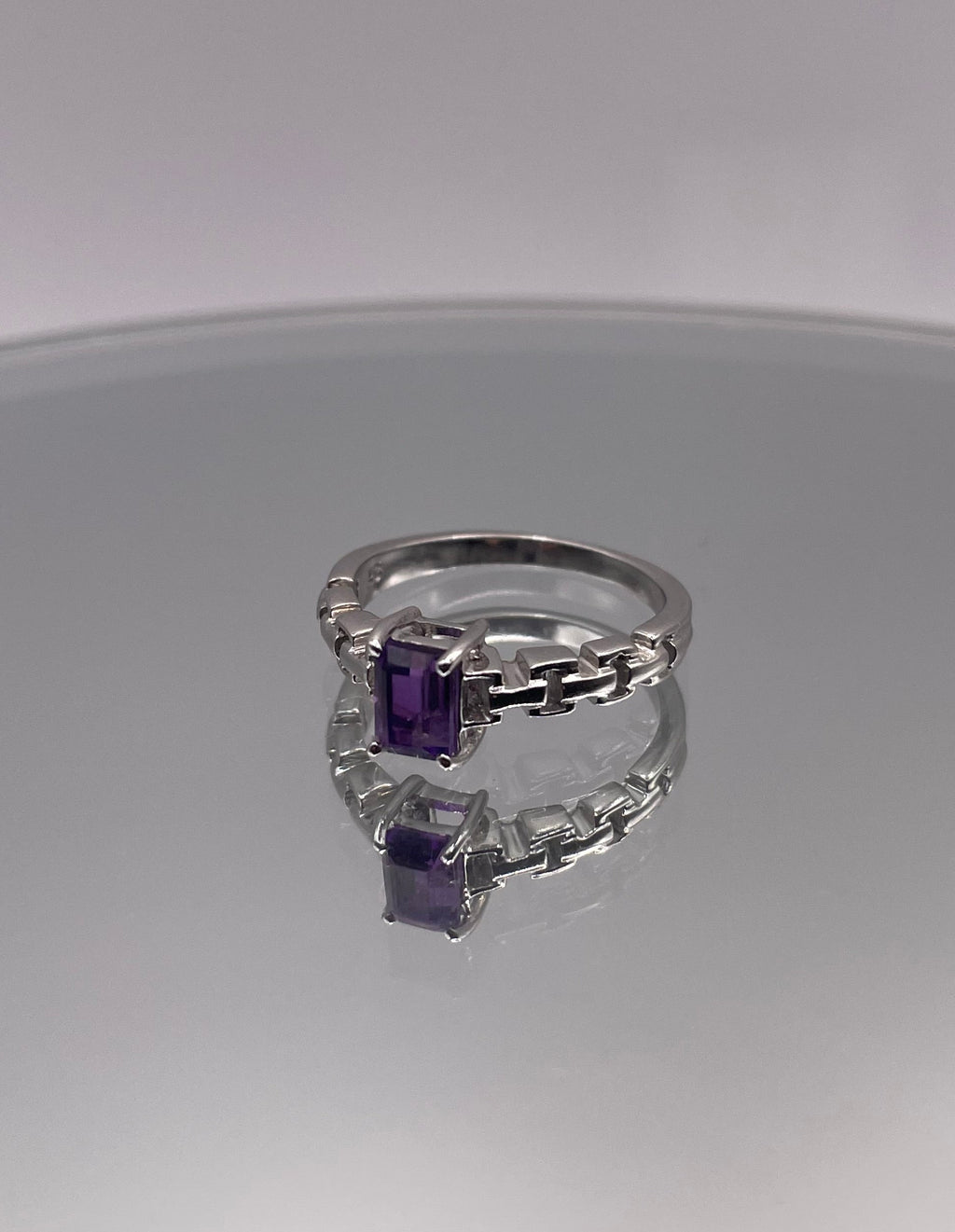 Sterling Silver Amethyst Chain Link Ring
