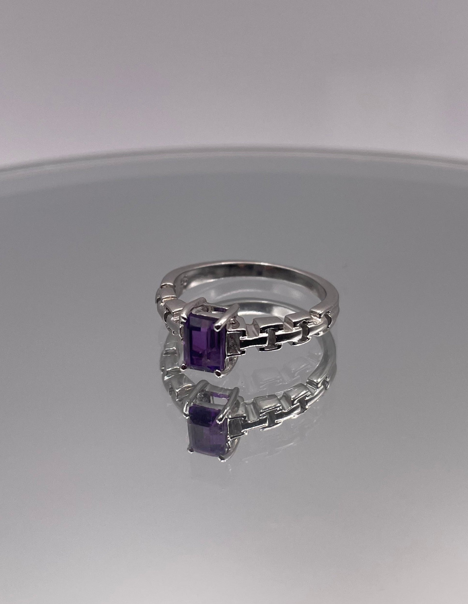 Sterling Silver Amethyst Chain Link Ring