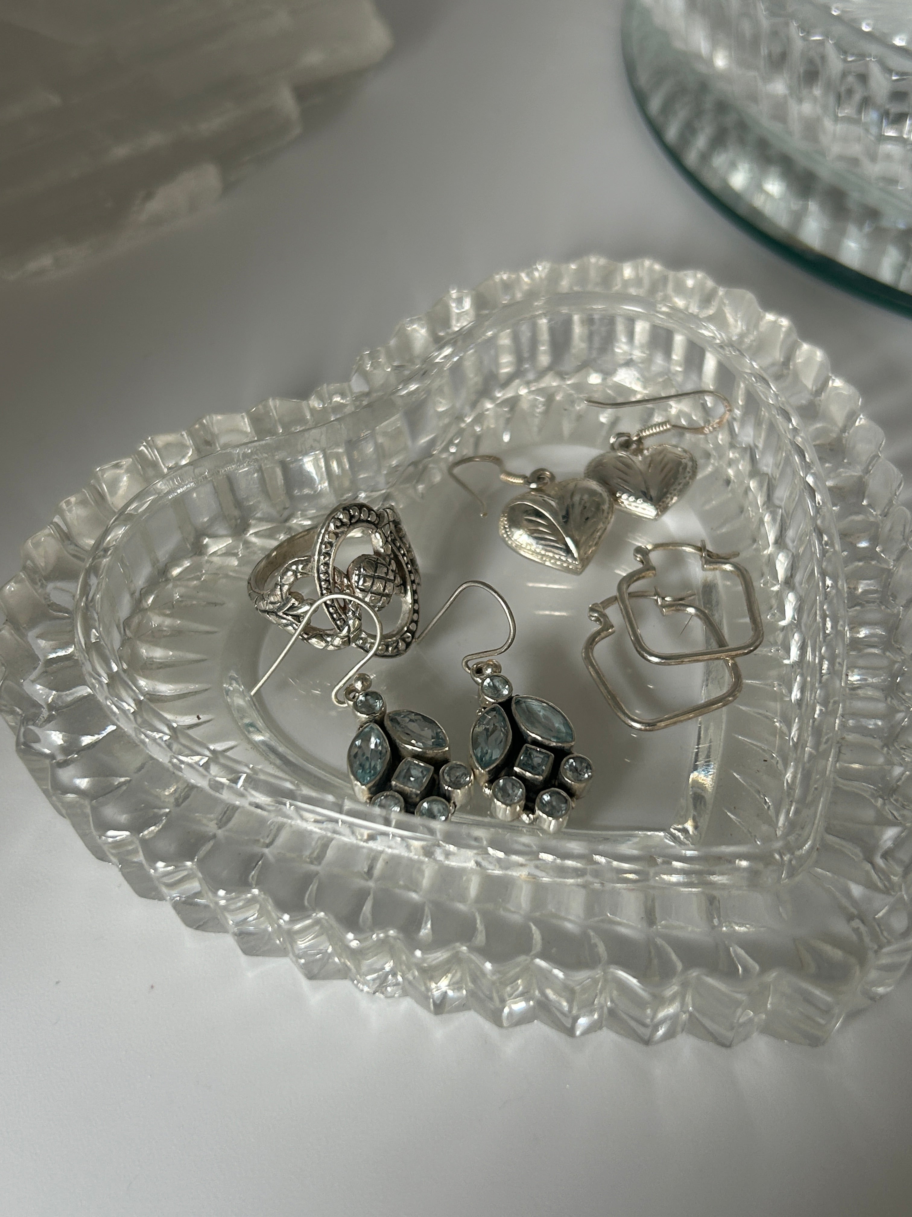 Crystal Heart Jewelry Dish Lidded Stacked Design