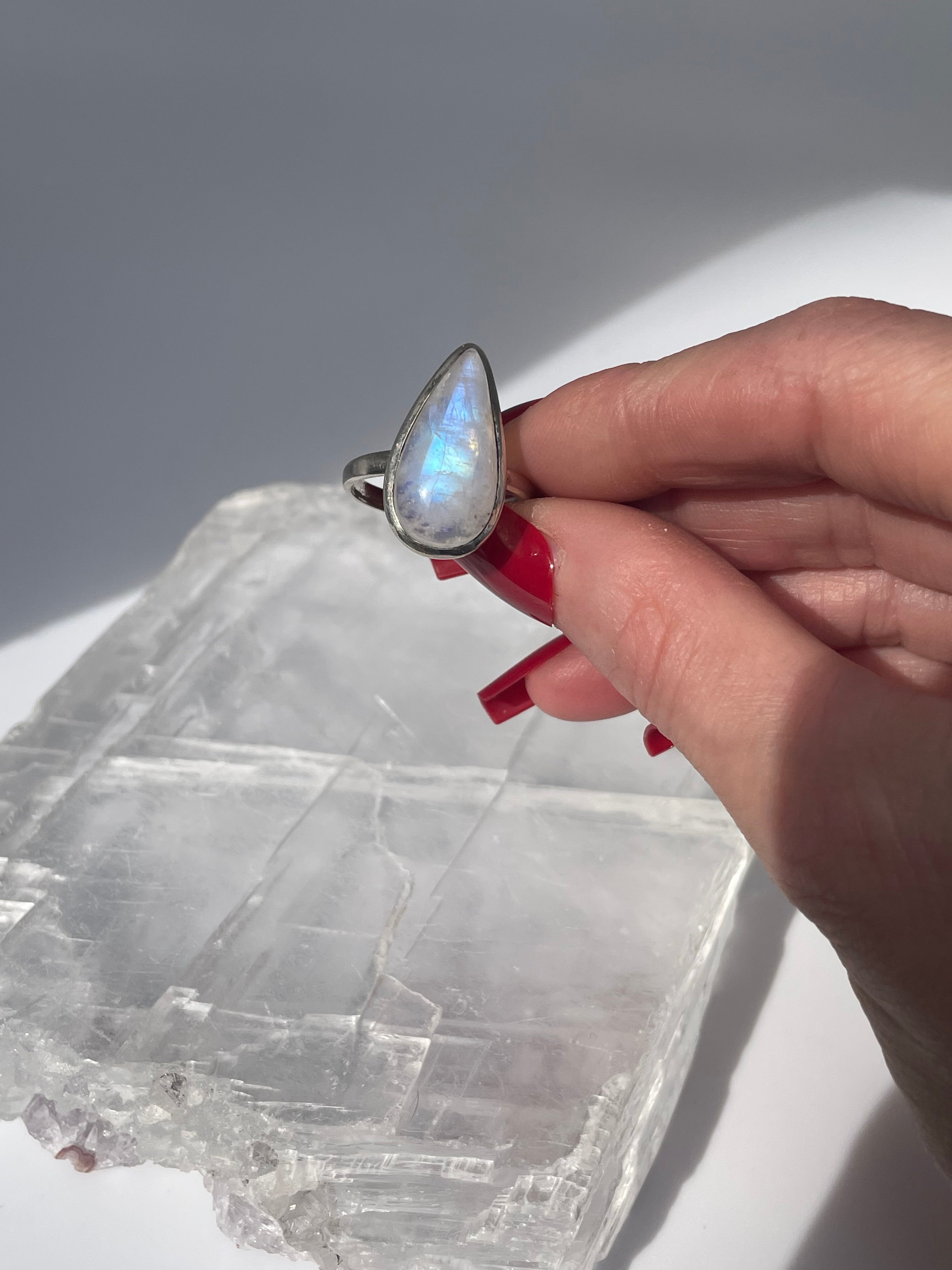 Sterling Silver Moonstone Teardrop Statement Ring