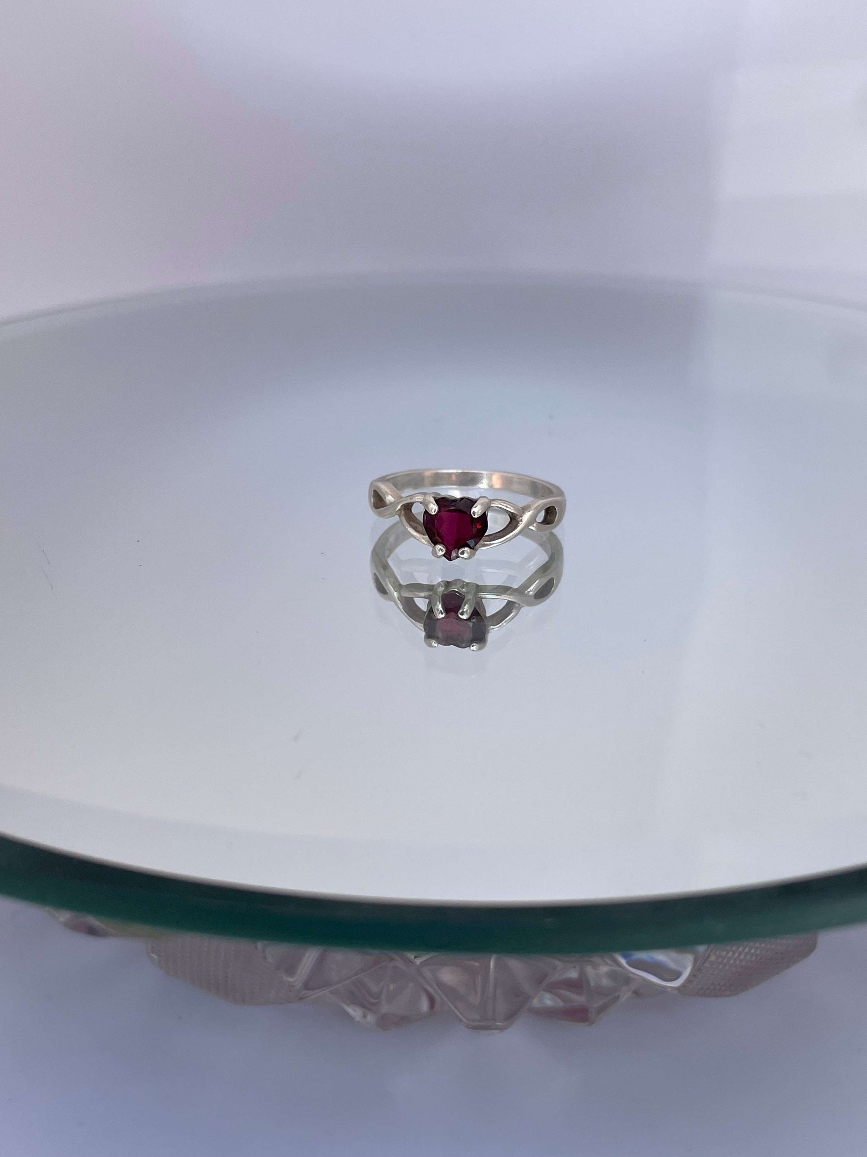 Sterling Silver Garnet Heart Ring