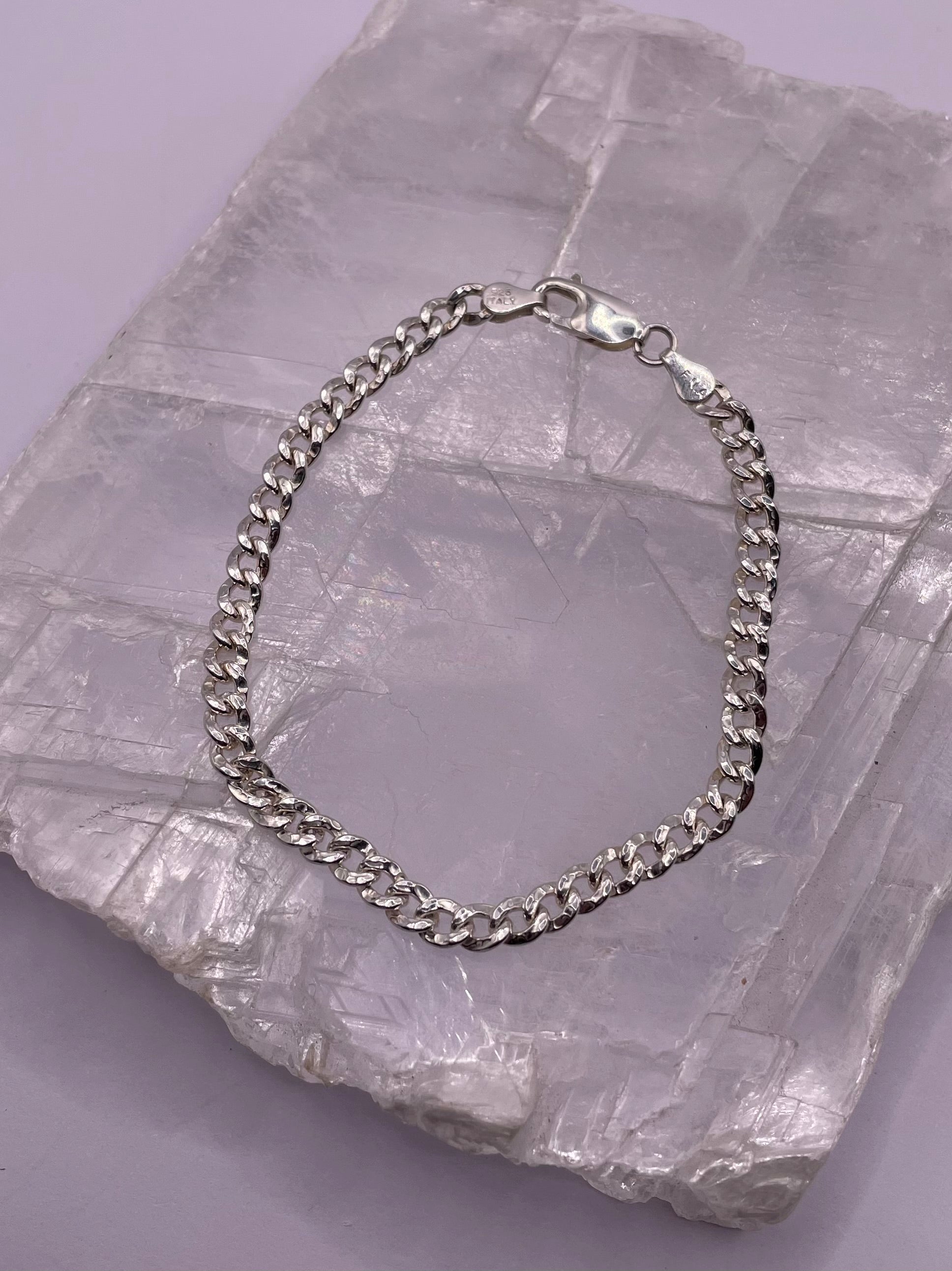 Classic Italian Silver Curb Chain Bracelet