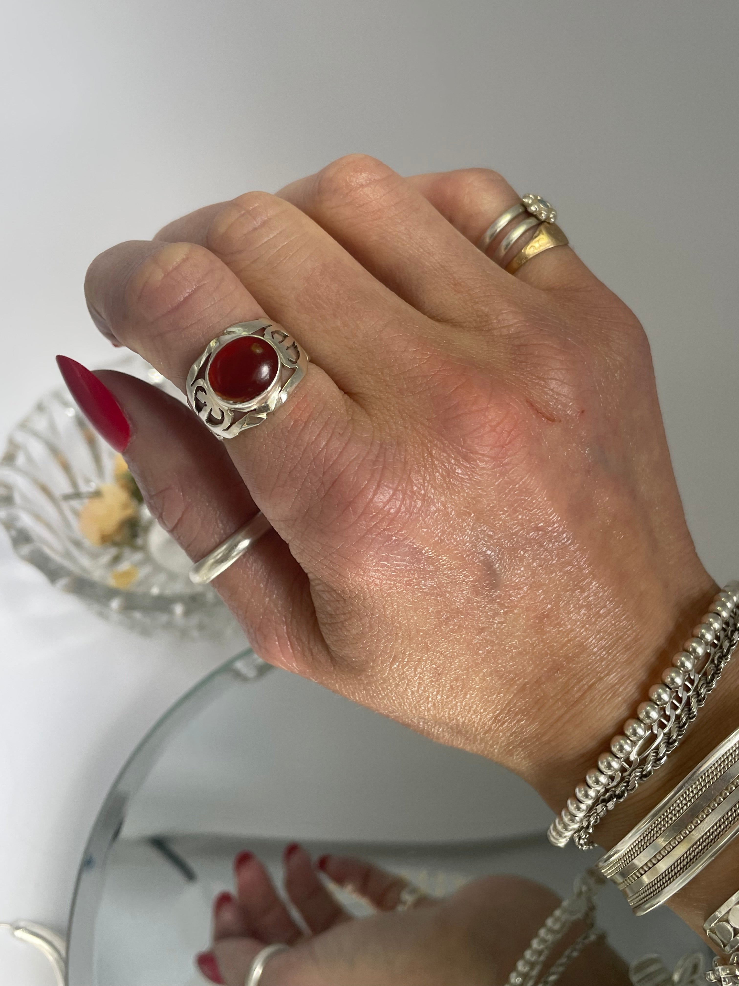 Red Agate Silver Ring