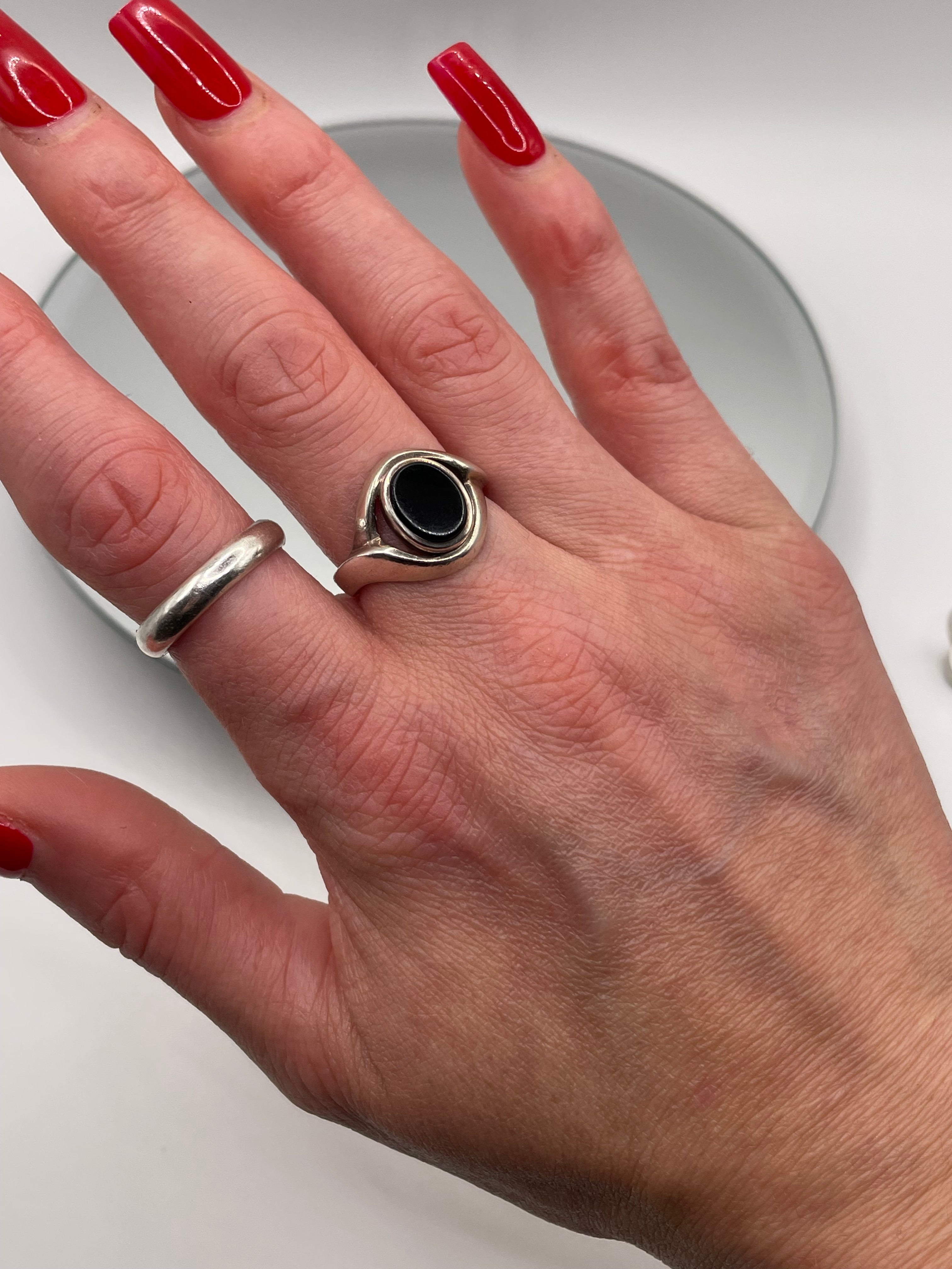 Sterling Silver Onyx Ring Oval Signet
