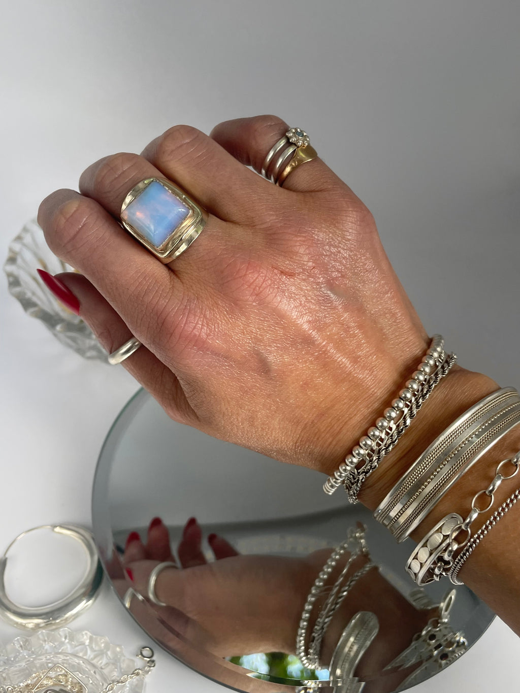 Sterling Silver Chunky Opalite Statement Ring