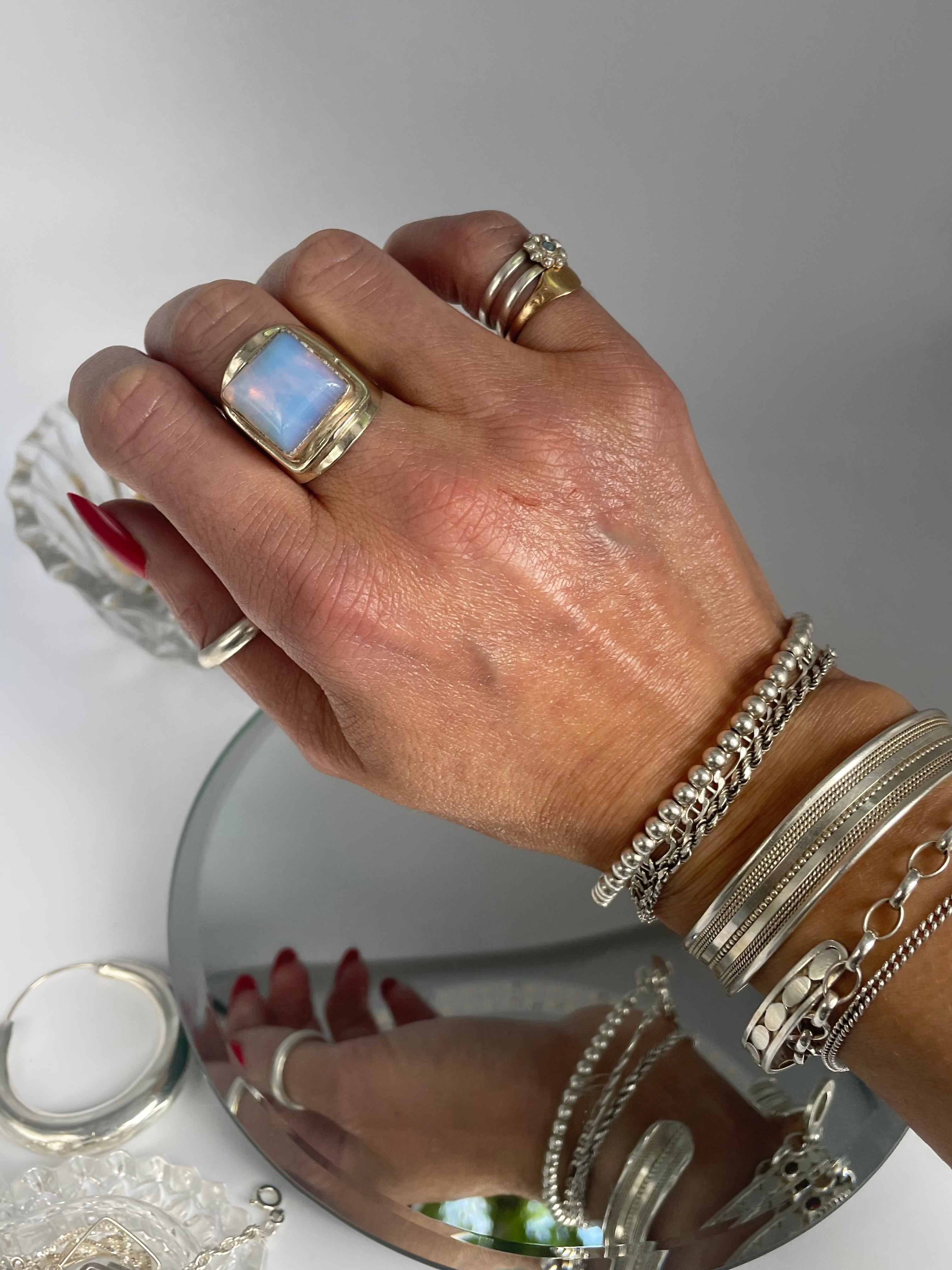 Sterling Silver Chunky Opalite Statement Ring