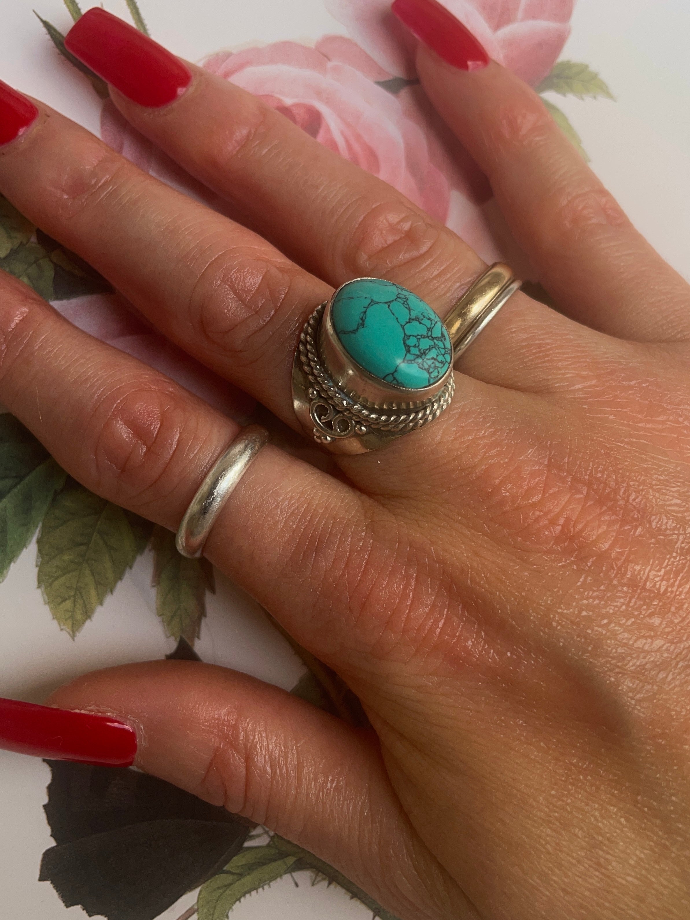 Sterling Silver Turquoise Statement Filigree Ring
