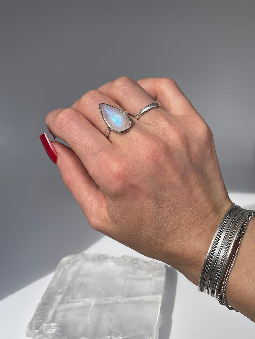 Sterling Silver Moonstone Teardrop Statement Ring