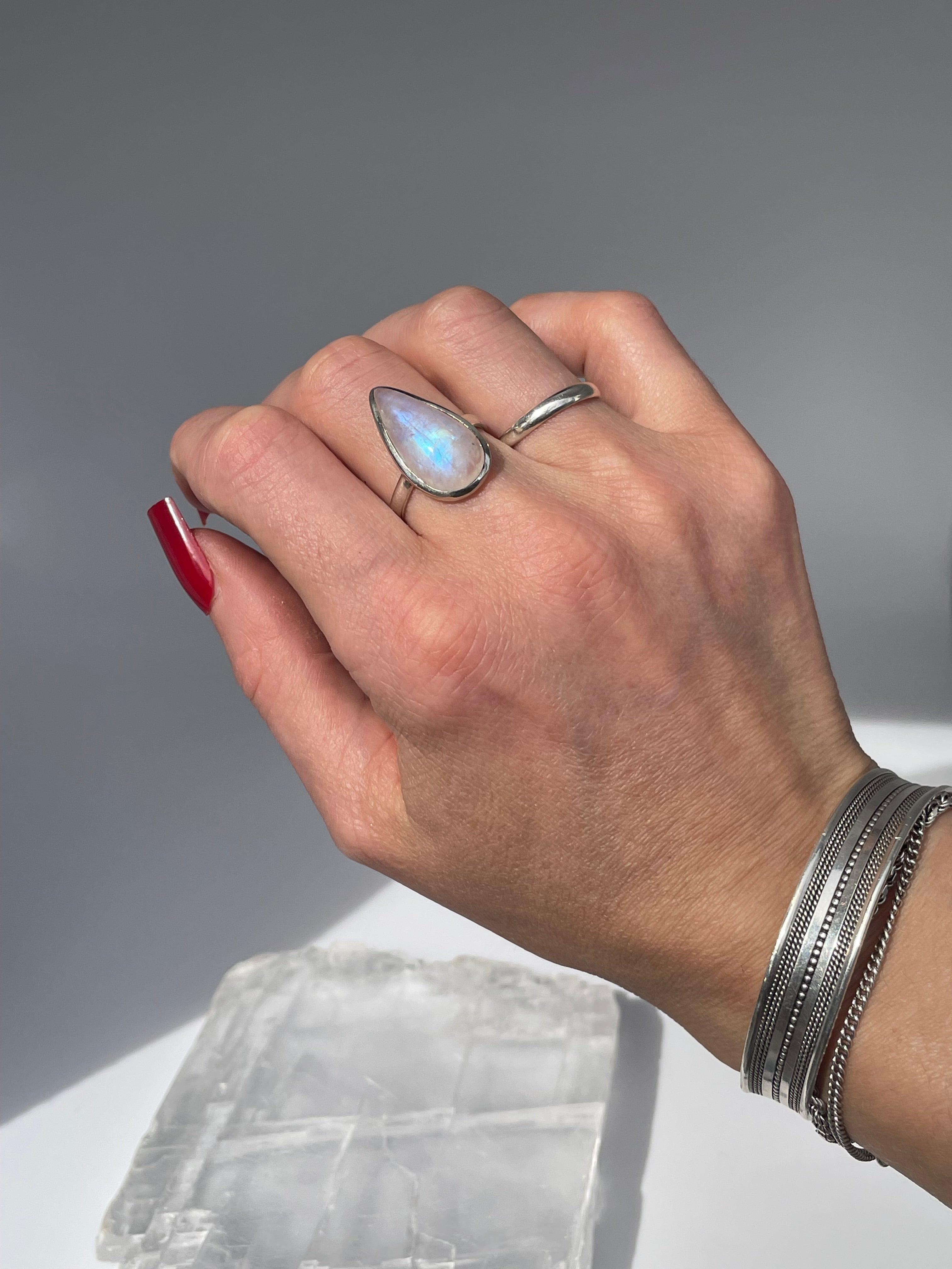 Sterling Silver Moonstone Teardrop Statement Ring