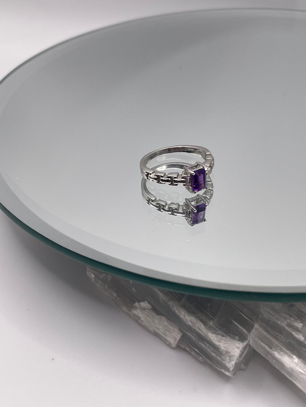 Sterling Silver Amethyst Chain Link Ring