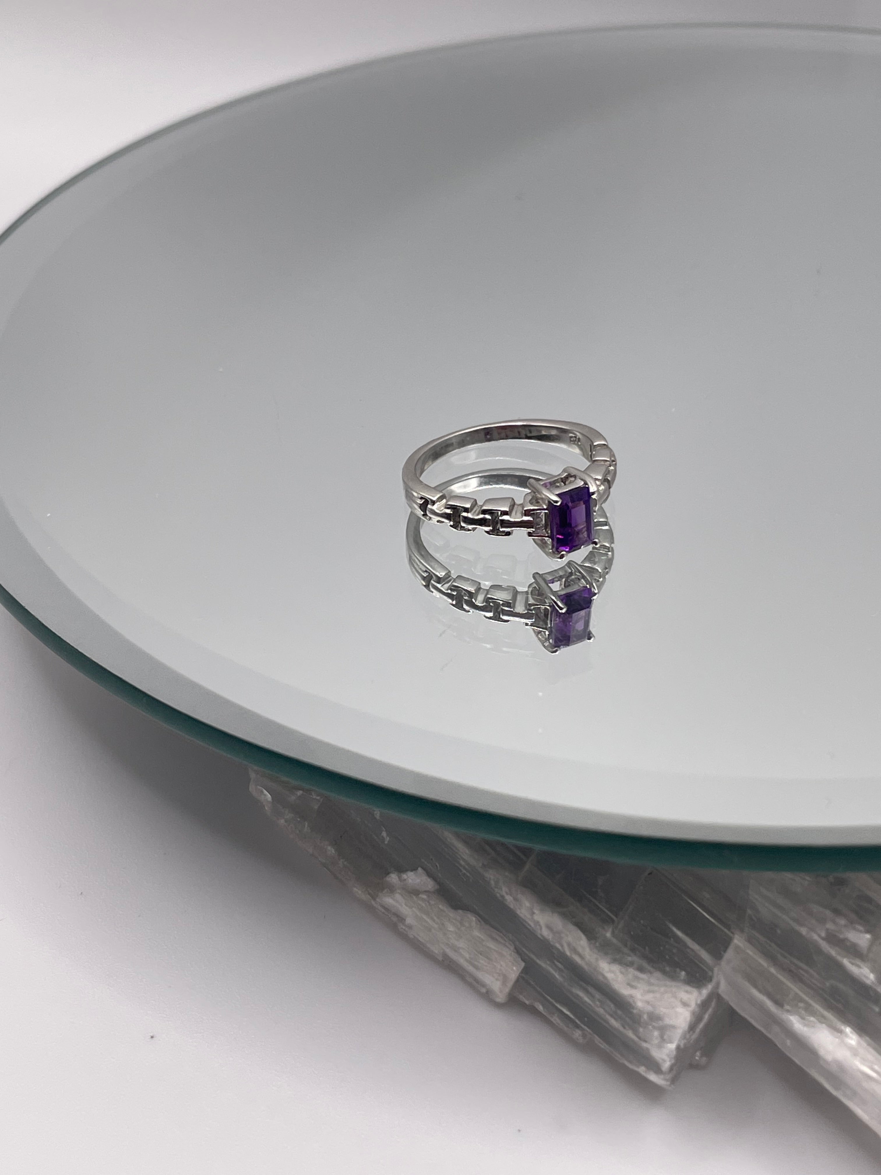 Sterling Silver Amethyst Chain Link Ring