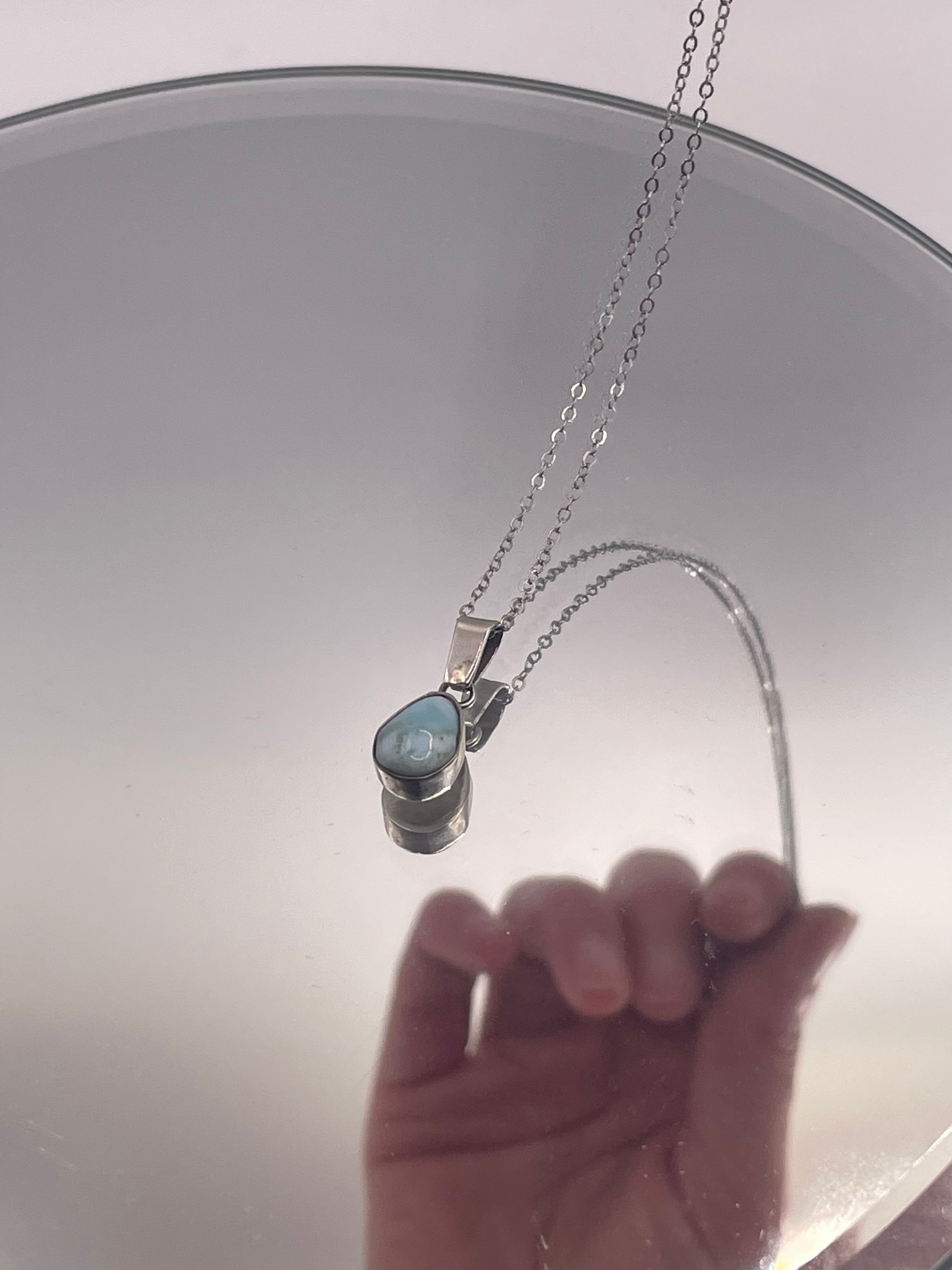 Sterling Silver Larimar Teardrop Necklace Delicate Chain