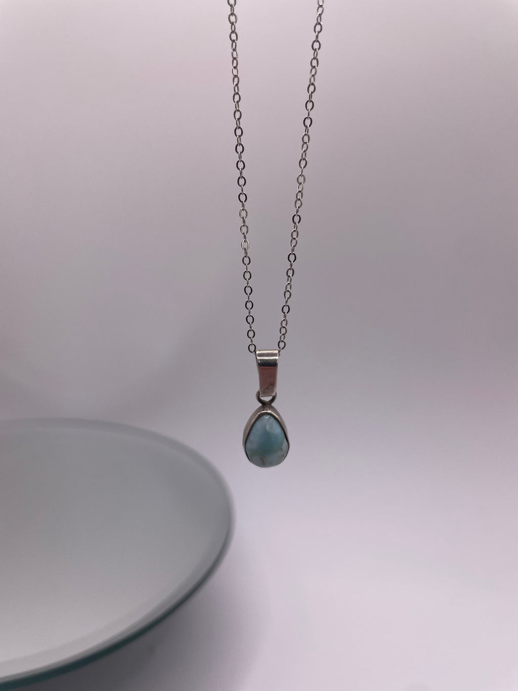 Sterling Silver Larimar Teardrop Necklace Delicate Chain