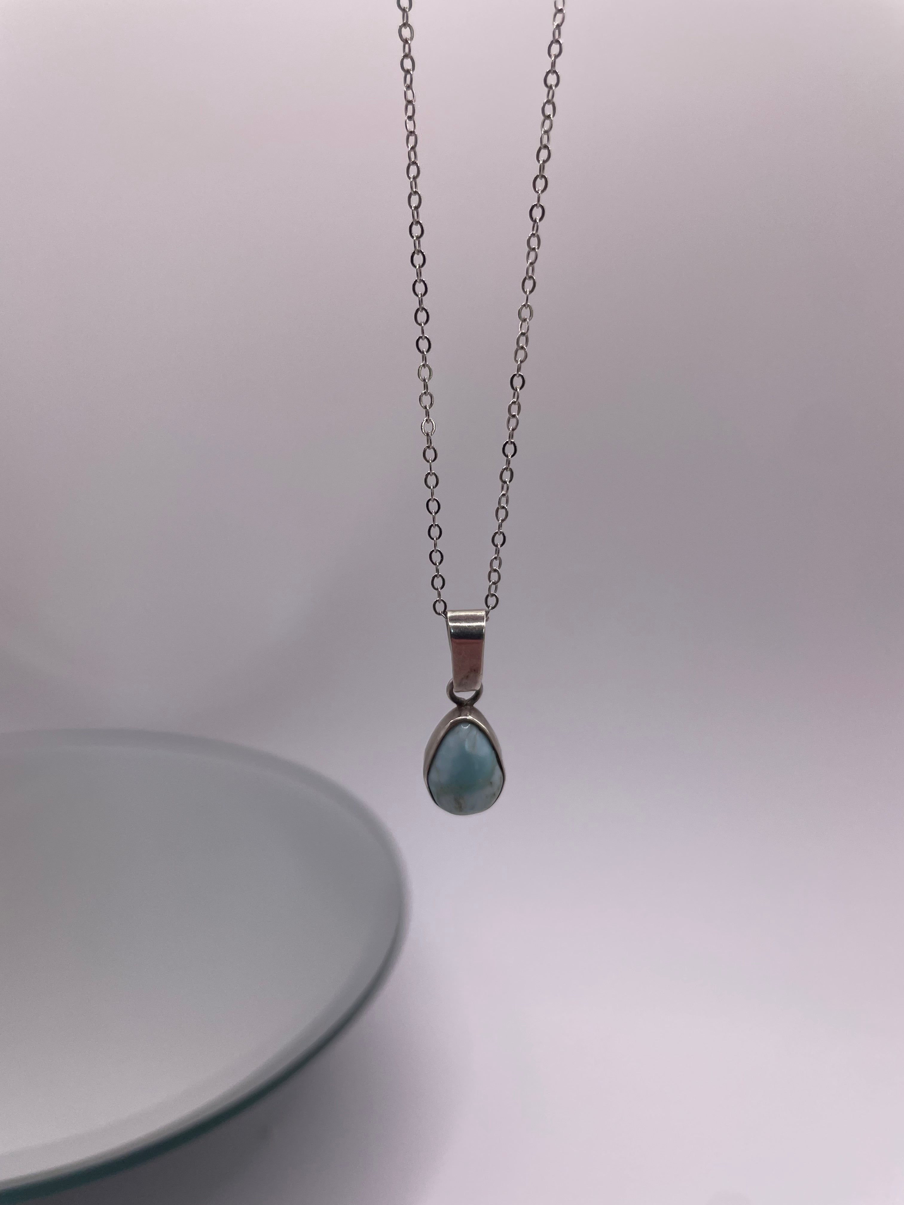 Sterling Silver Larimar Teardrop Necklace Delicate Chain
