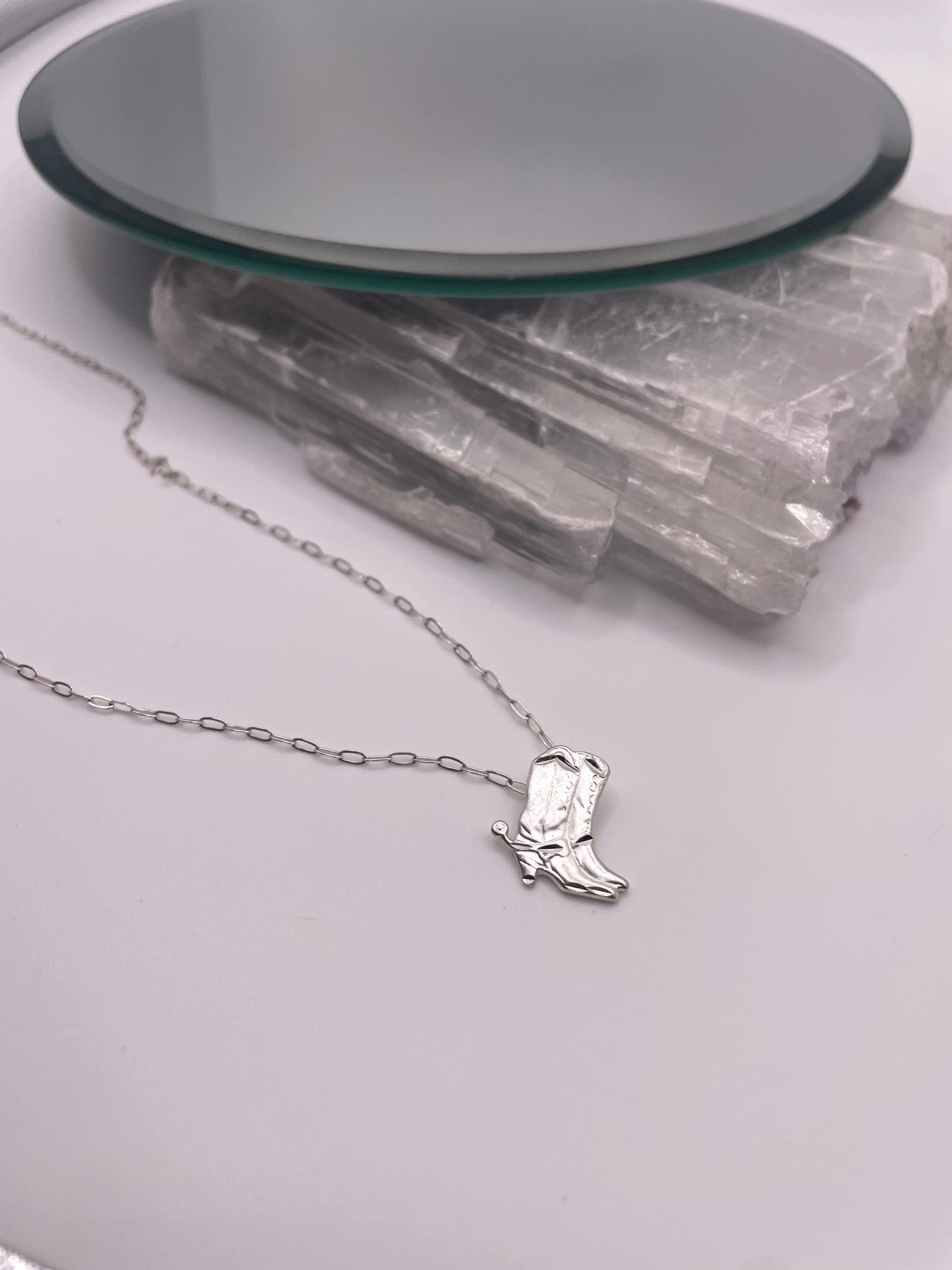 Sterling Silver Dainty Cowboy Boot Pendant Necklace