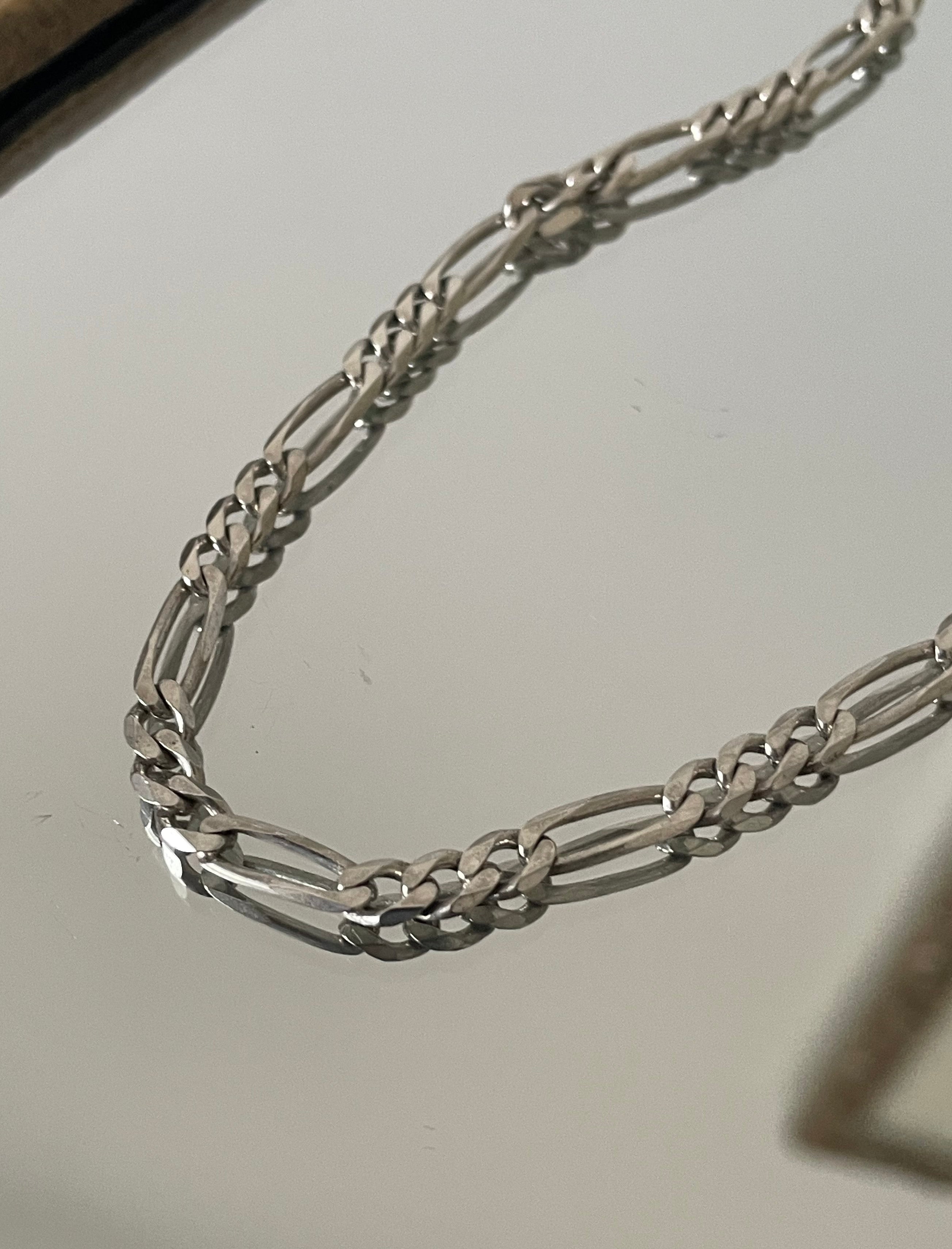 Sterling Silver Figaro Chain Necklace Milor Vintage Slim Stack Style