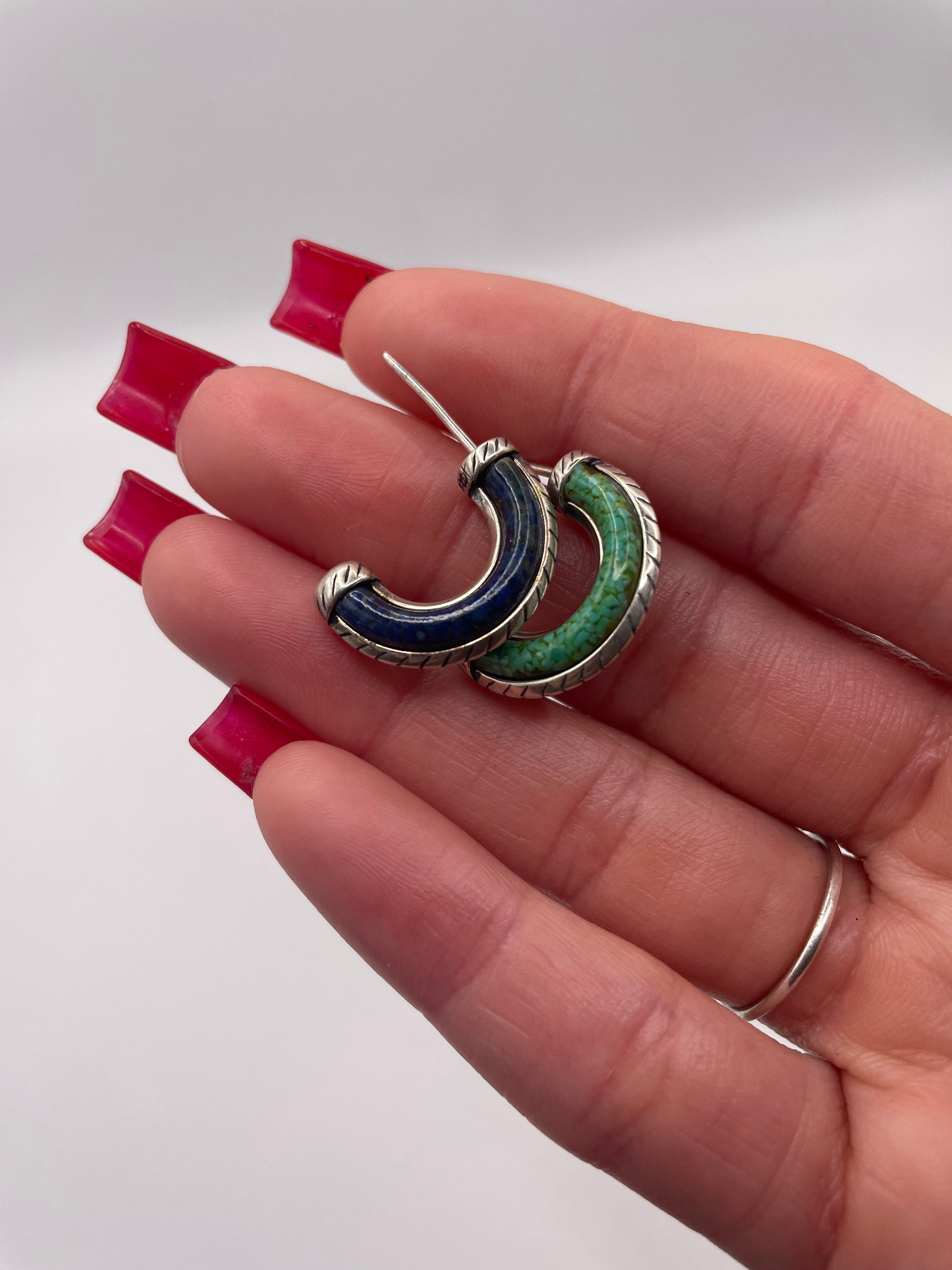 Navajo Lapis + Turquoise Inlay Earrings