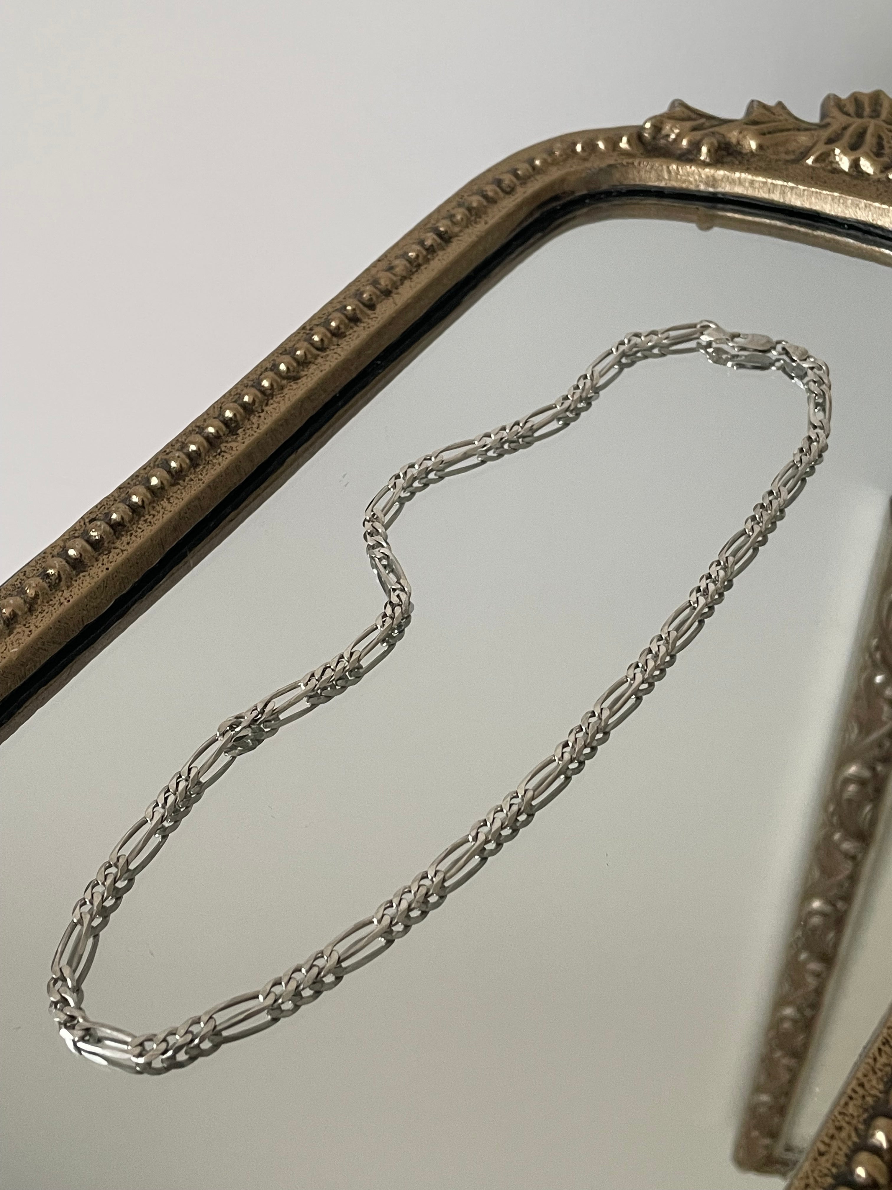 Sterling Silver Figaro Chain Necklace Milor Vintage Slim Stack Style