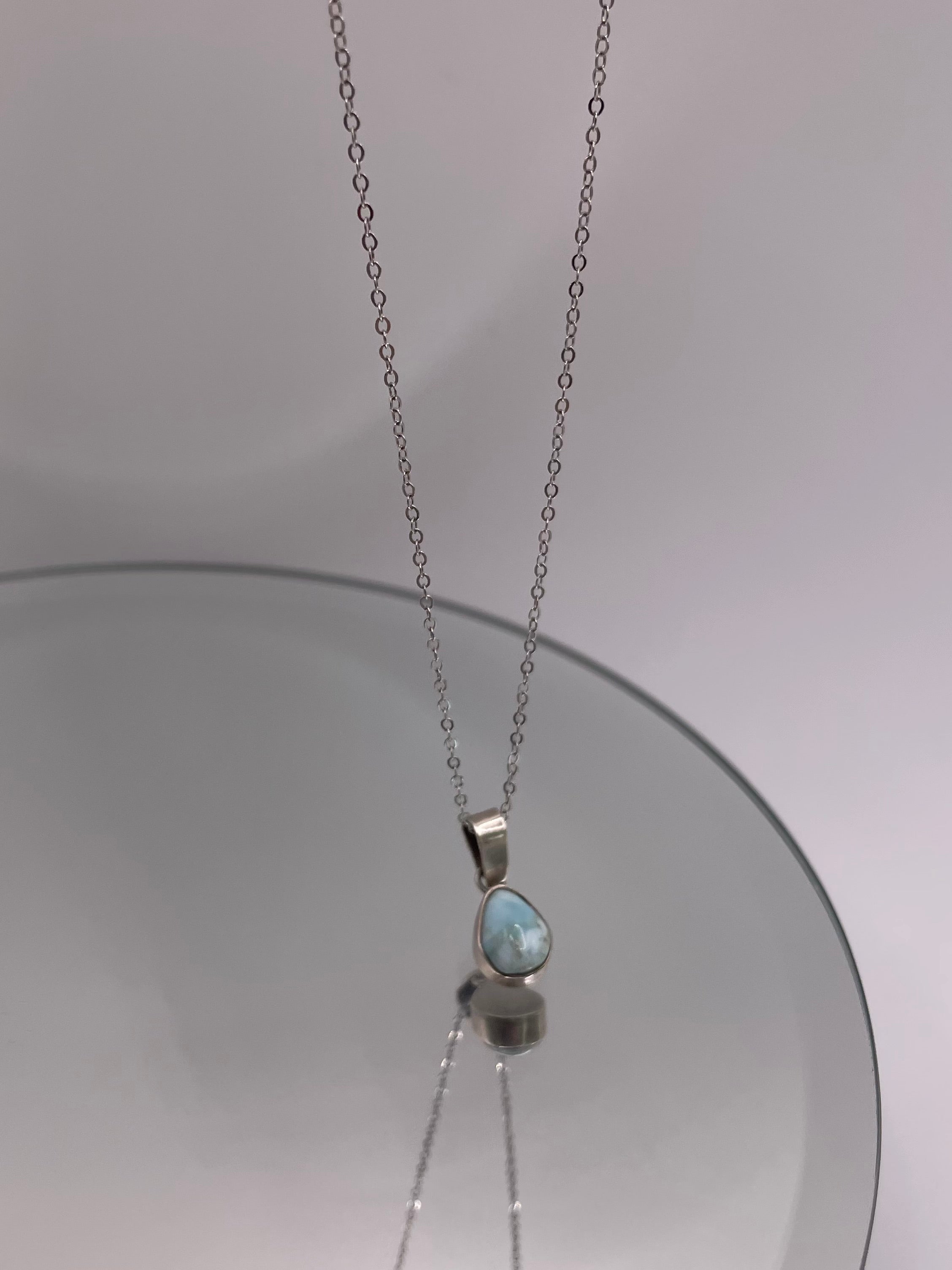 Sterling Silver Larimar Teardrop Necklace Delicate Chain