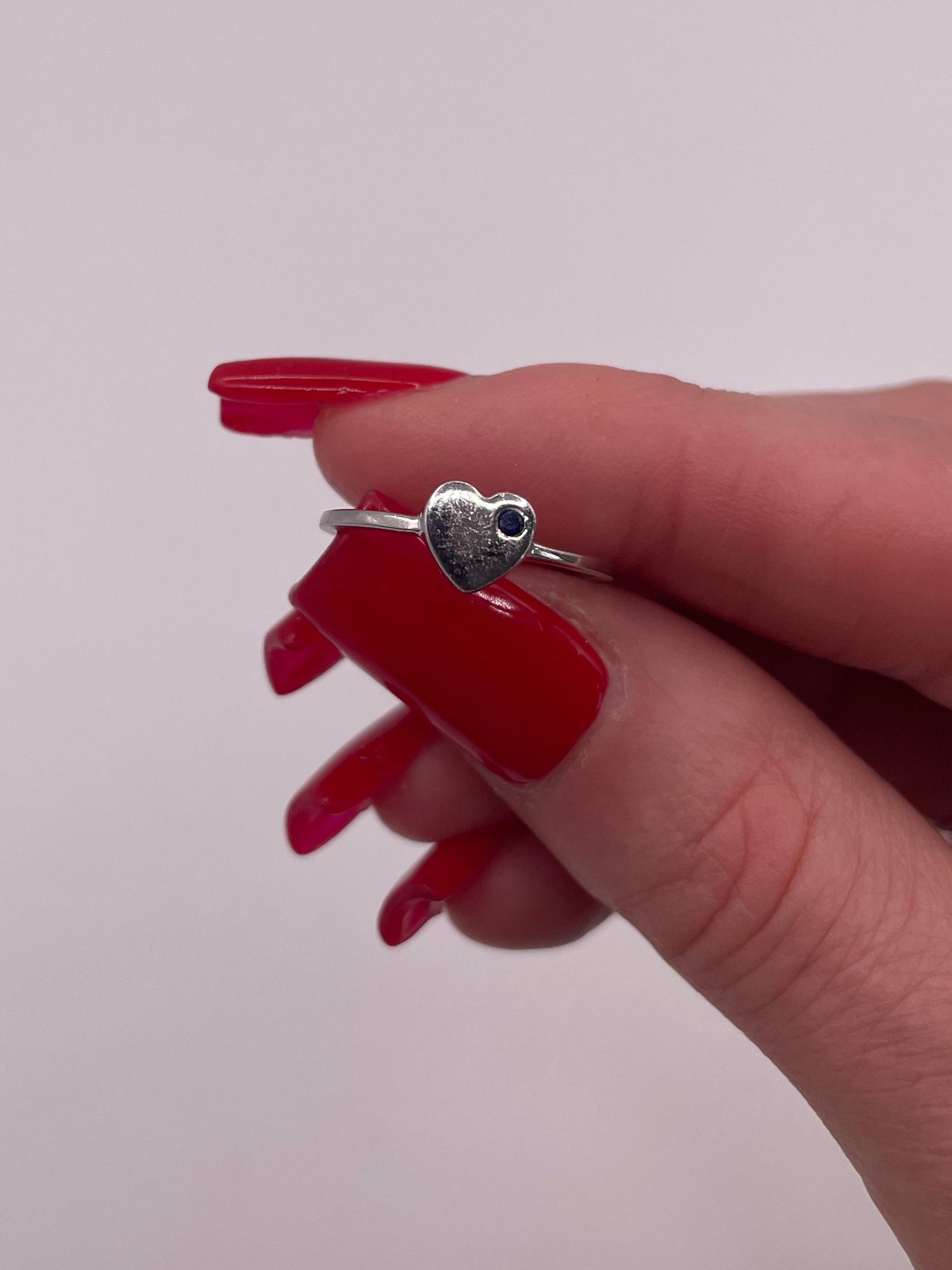 Sterling Silver Sapphire Minimalist Heart Ring