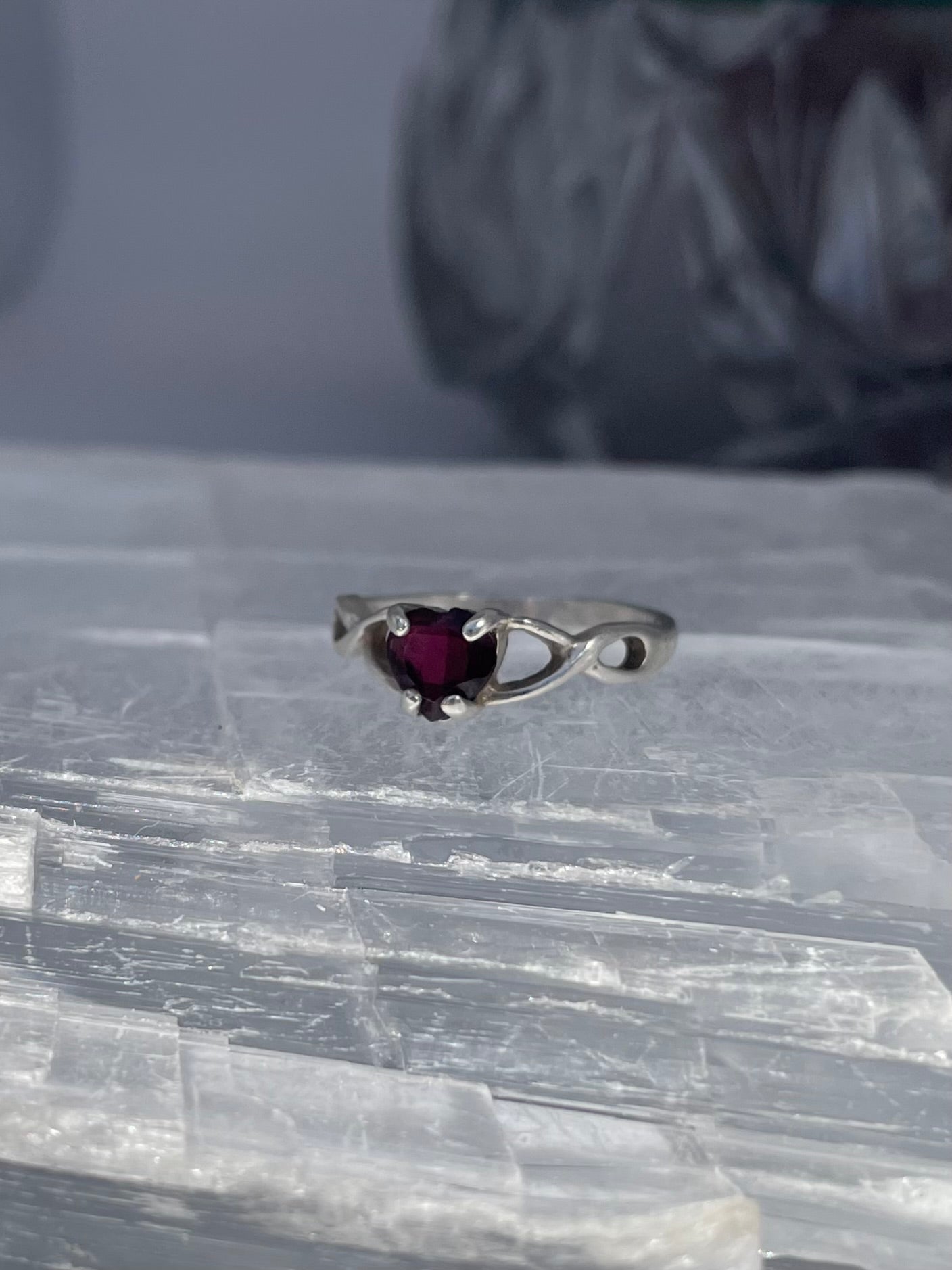 Sterling Silver Garnet Heart Ring