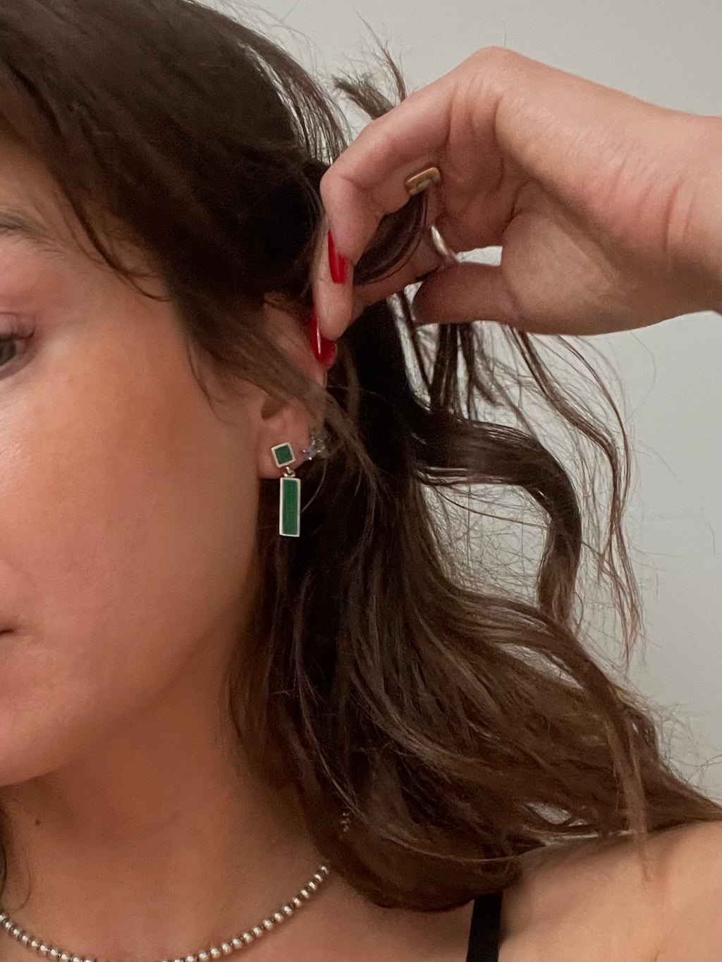 Sterling Silver Malachite Inlay Drop Earrings