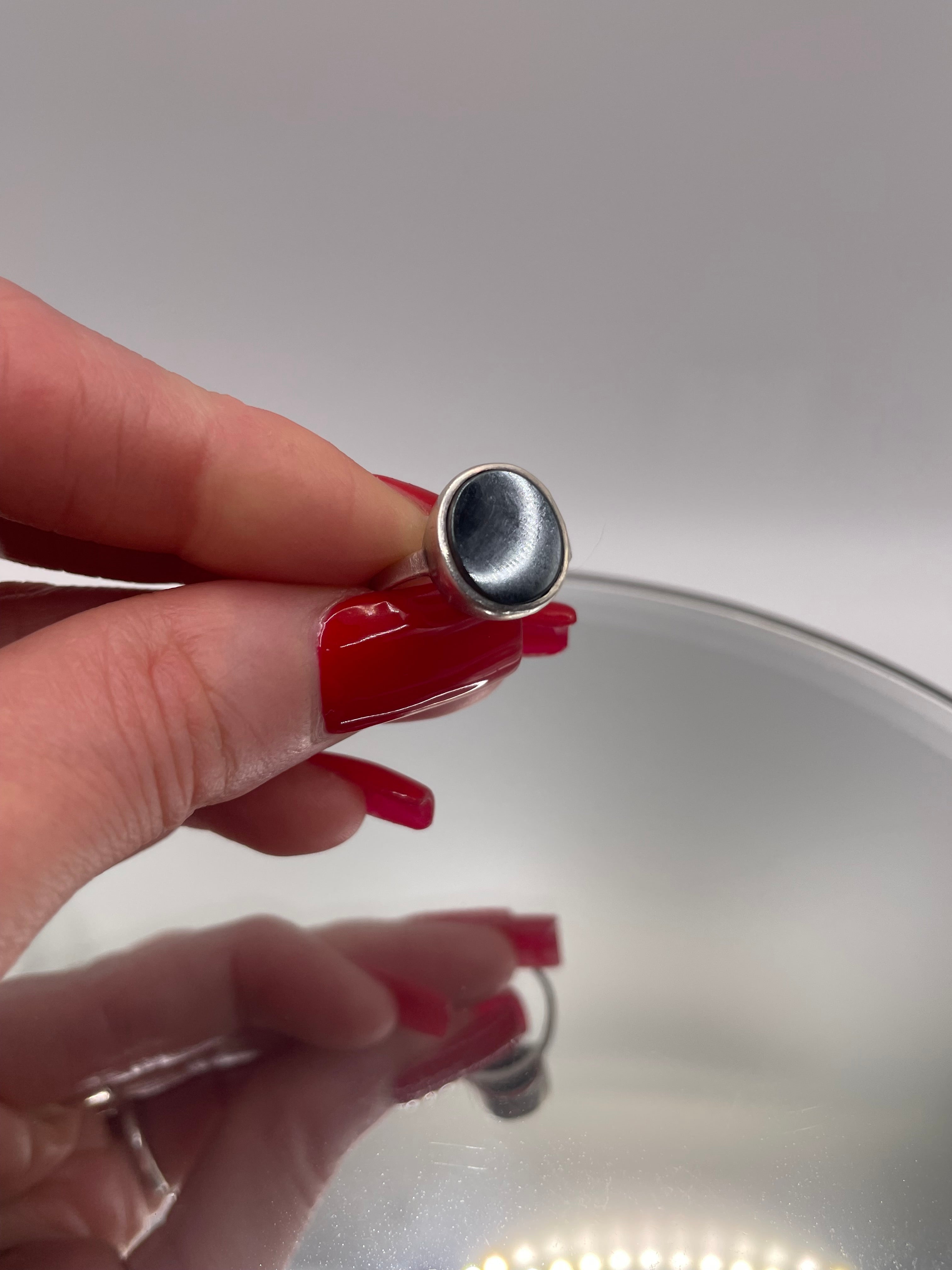 Sterling Silver Minimalist Round Hematite Ring