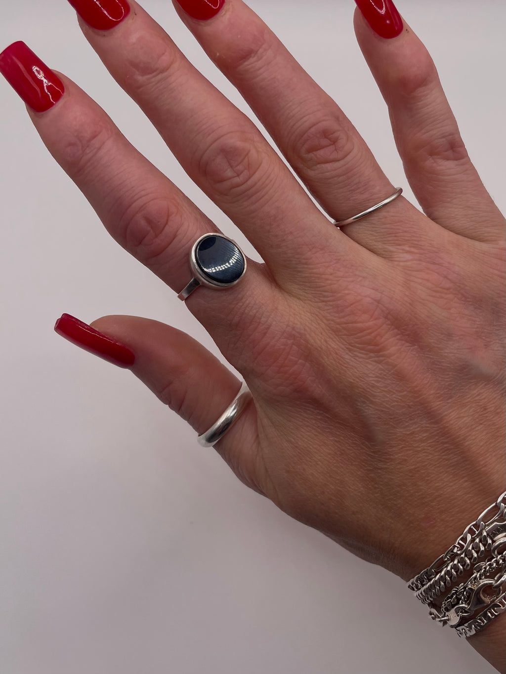 Sterling Silver Minimalist Round Hematite Ring