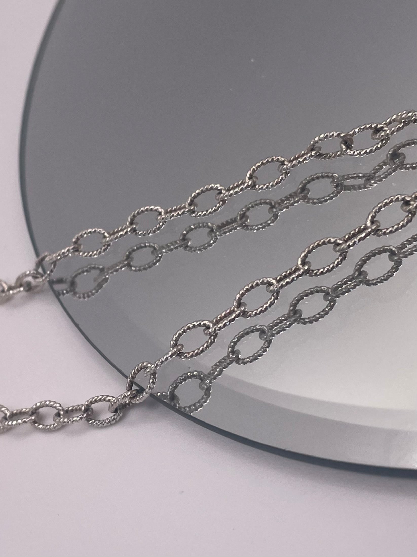Italian Silver Oval Link Necklace Textured Chain