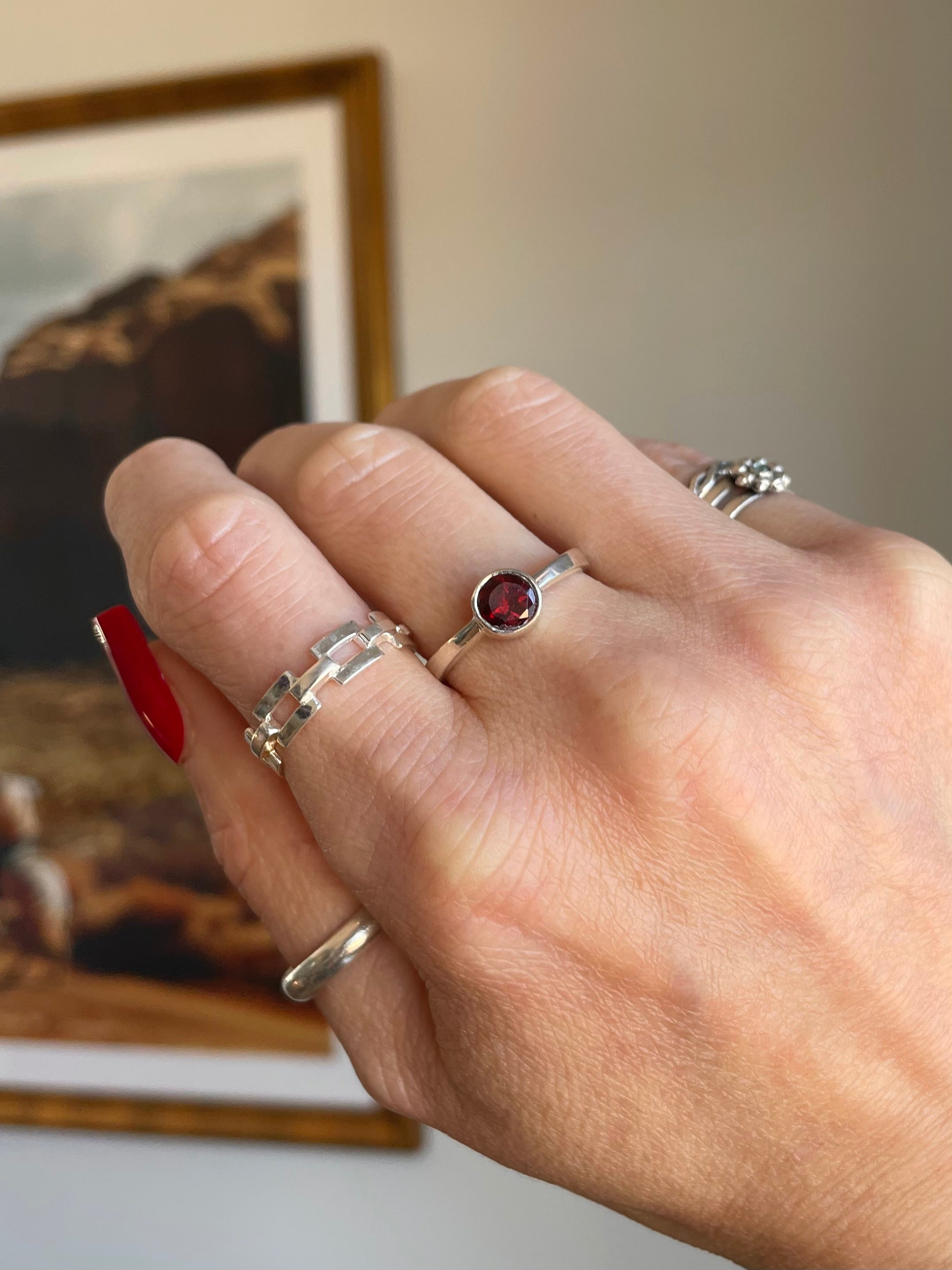 Sterling Silver Petite Garnet Ring