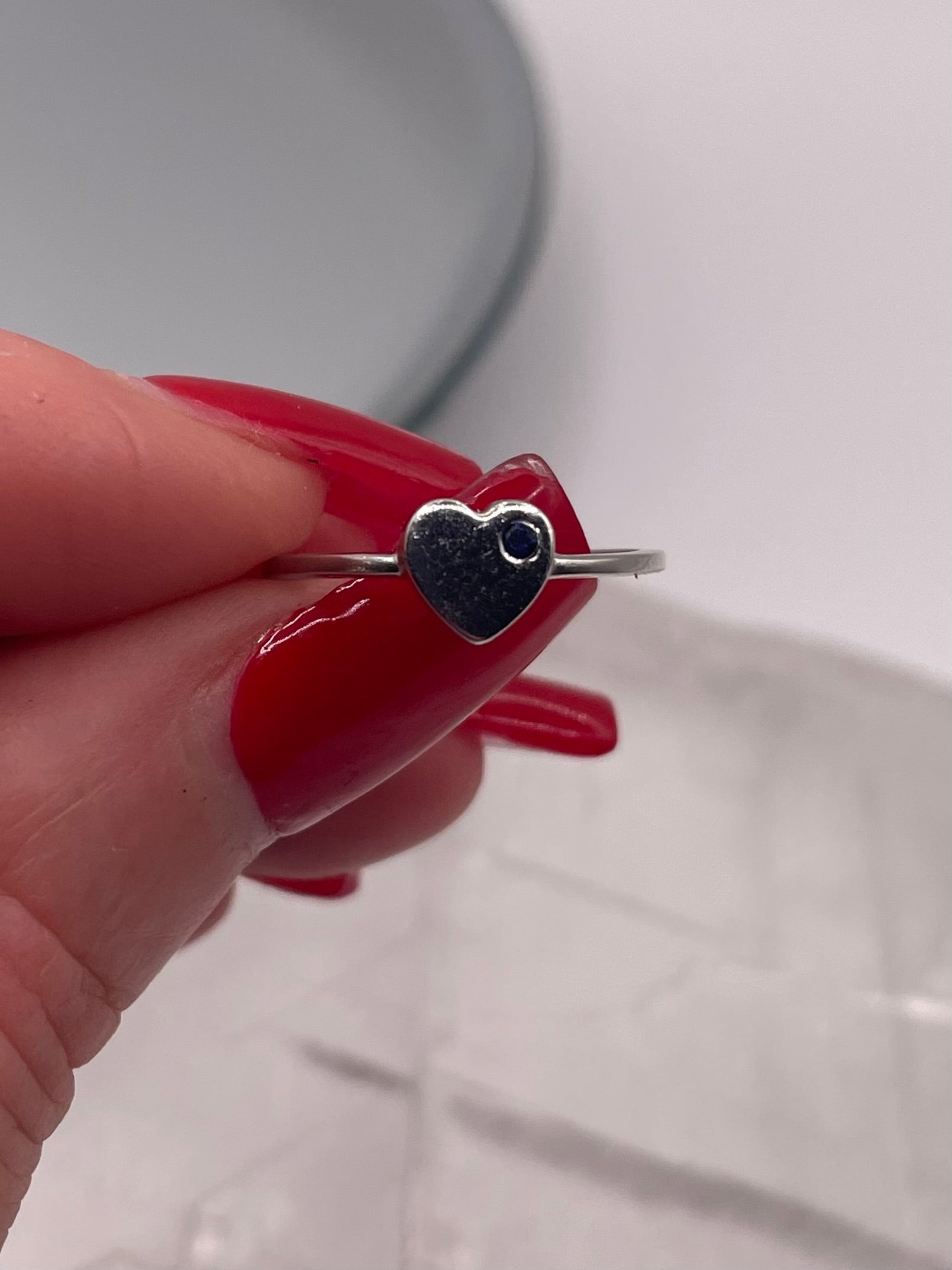 Sterling Silver Sapphire Minimalist Heart Ring