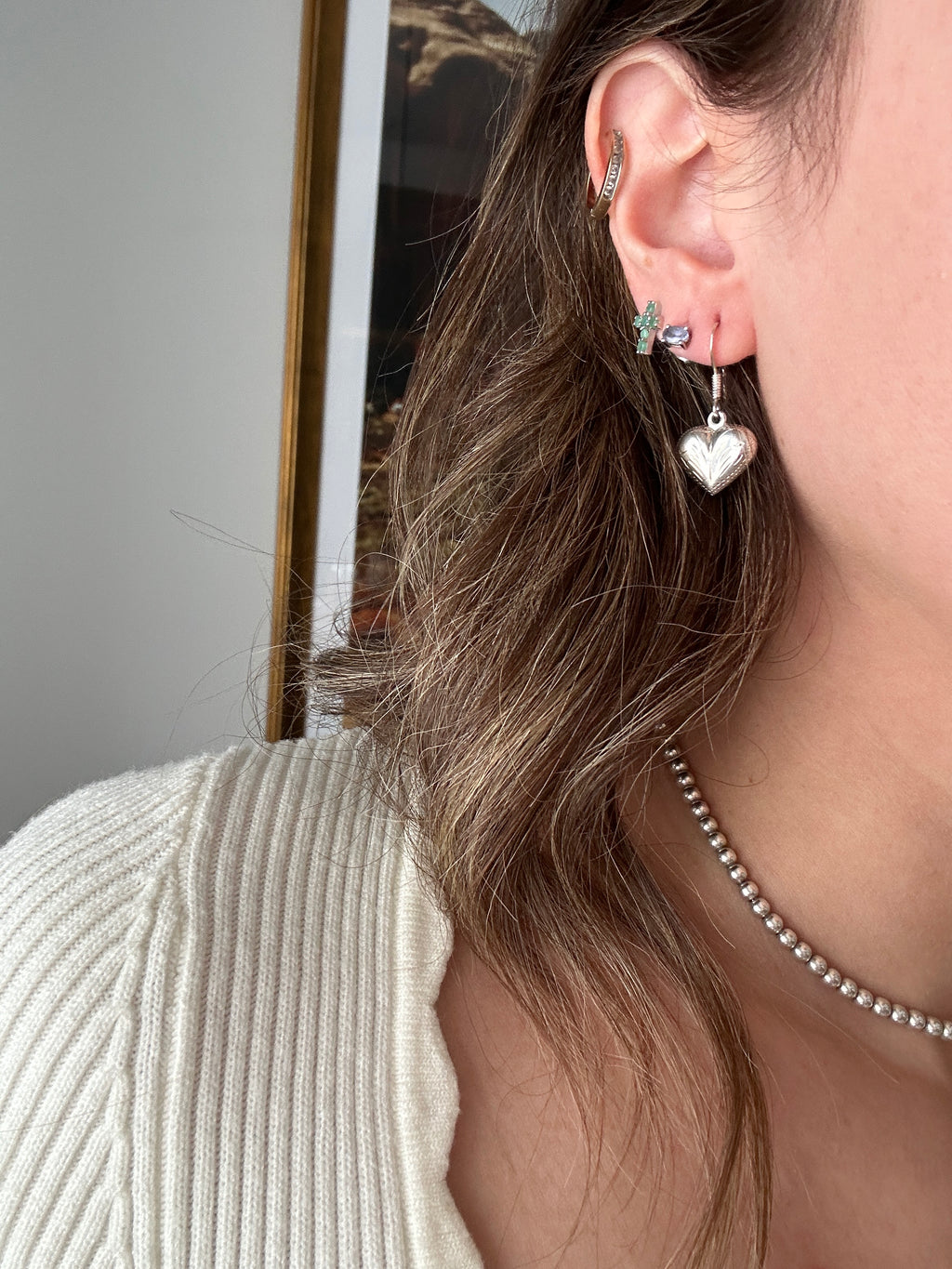 Sterling Silver Etched Vintage Heart Earrings