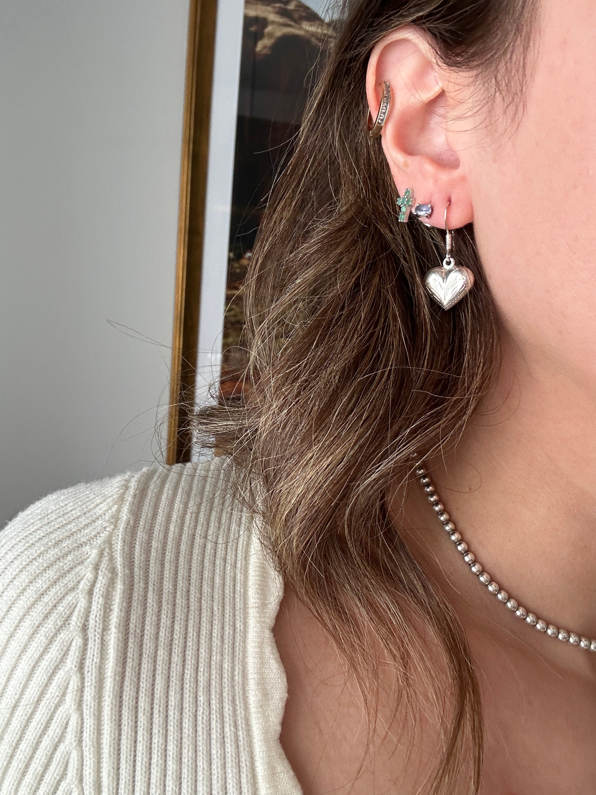 Sterling Silver Etched Vintage Heart Earrings