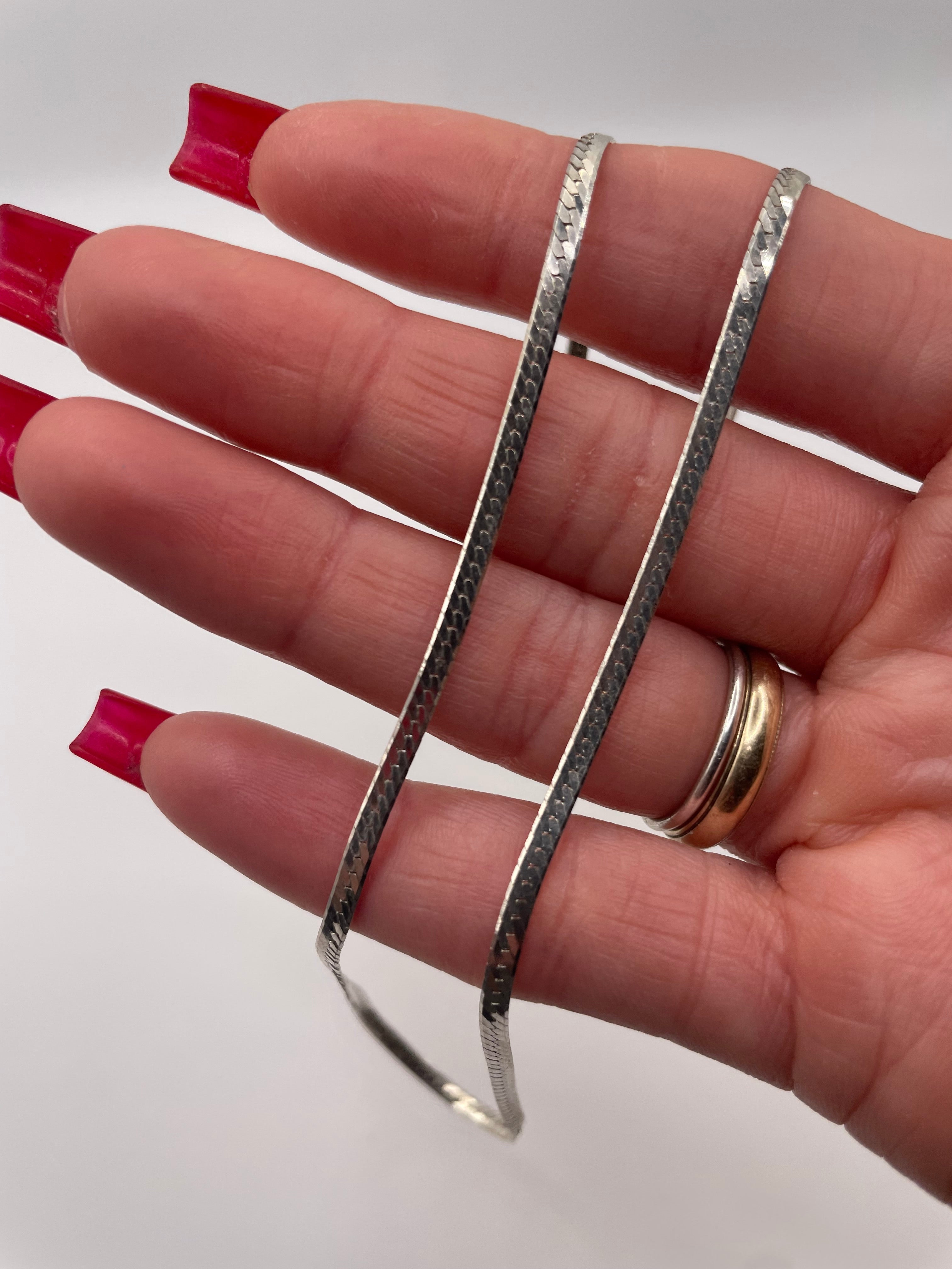 Sterling Silver Flat Chain Minimal Herringbone Necklace