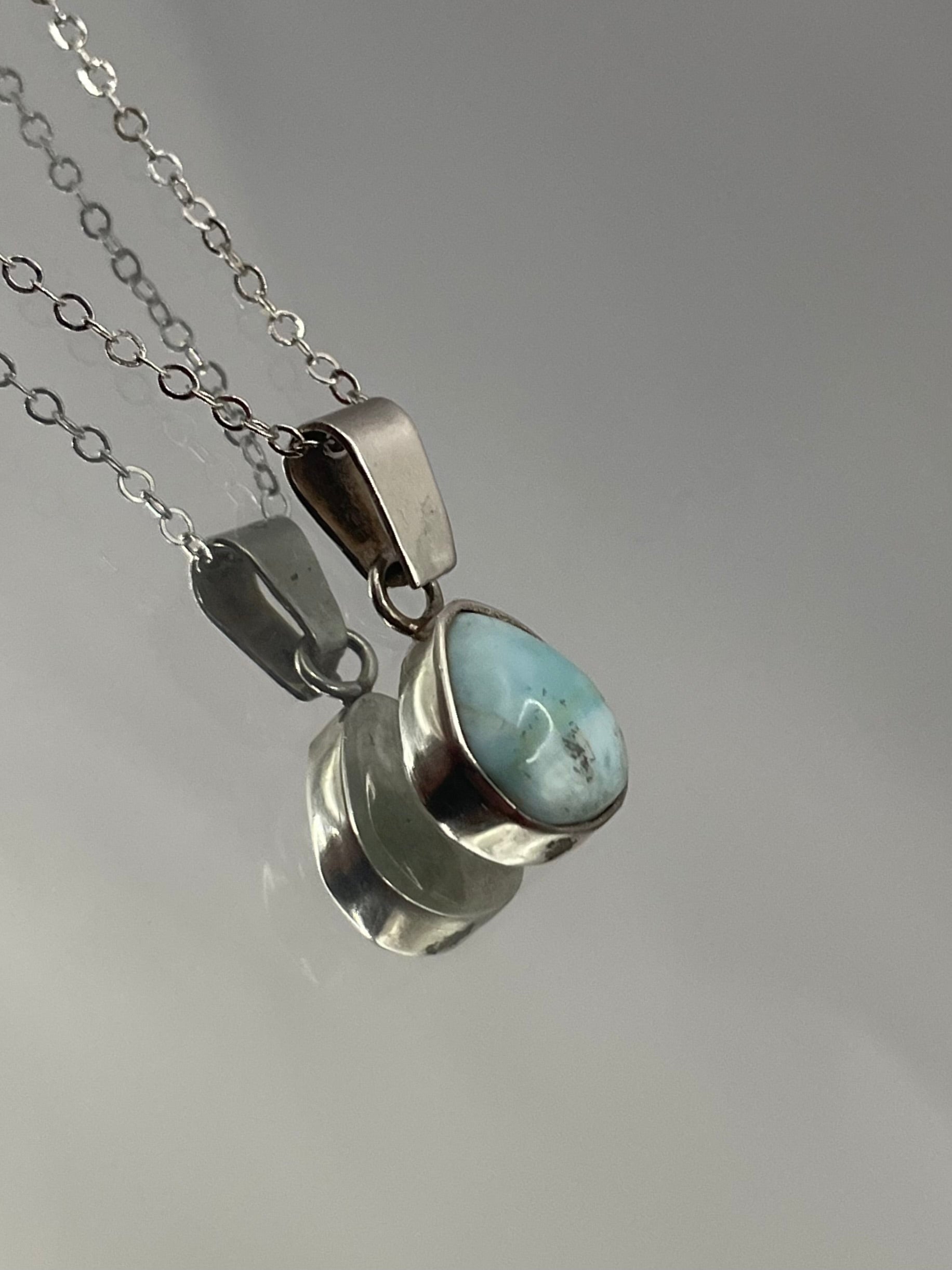Sterling Silver Larimar Teardrop Necklace Delicate Chain