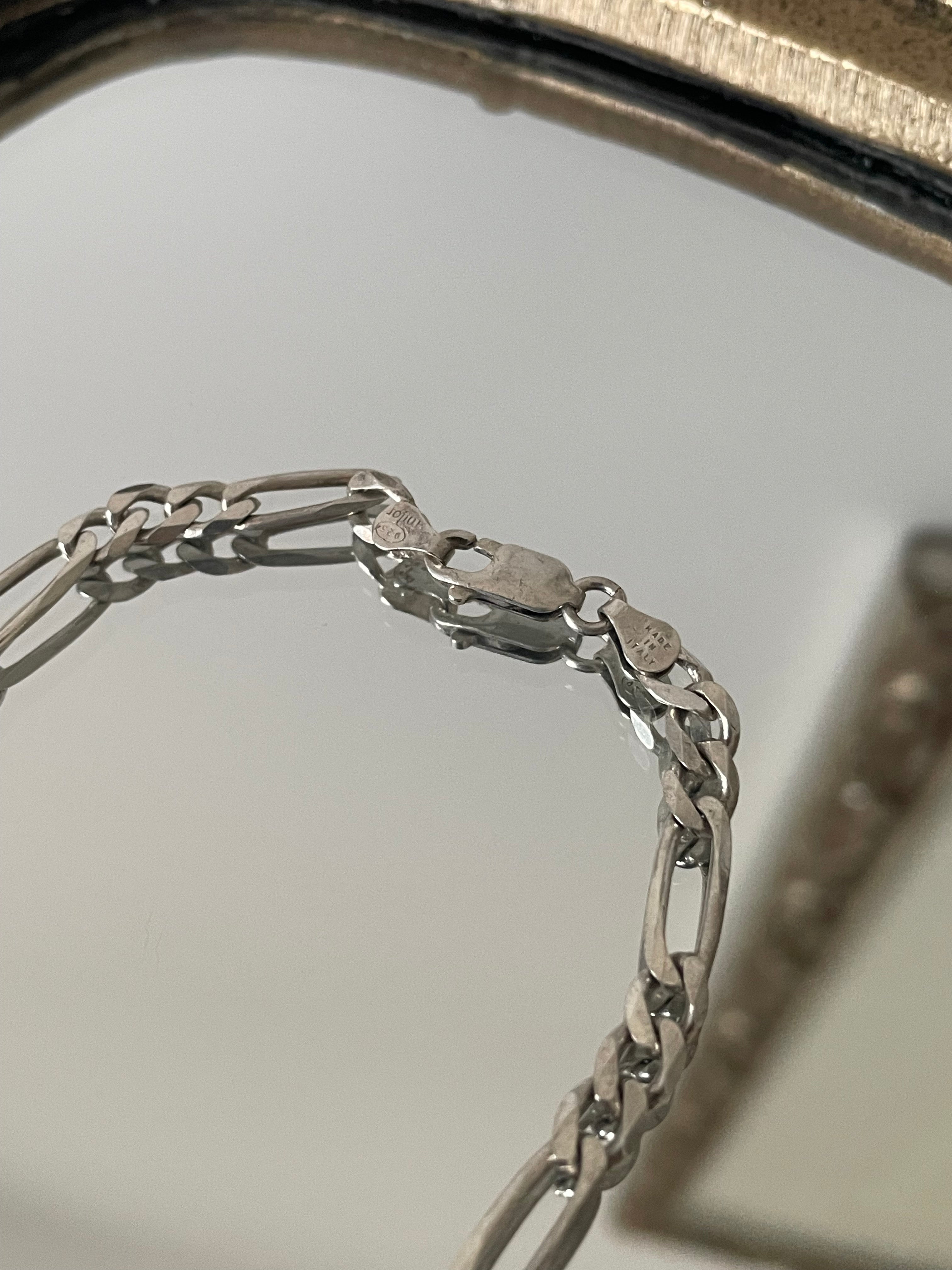 Sterling Silver Figaro Chain Necklace Milor Vintage Slim Stack Style