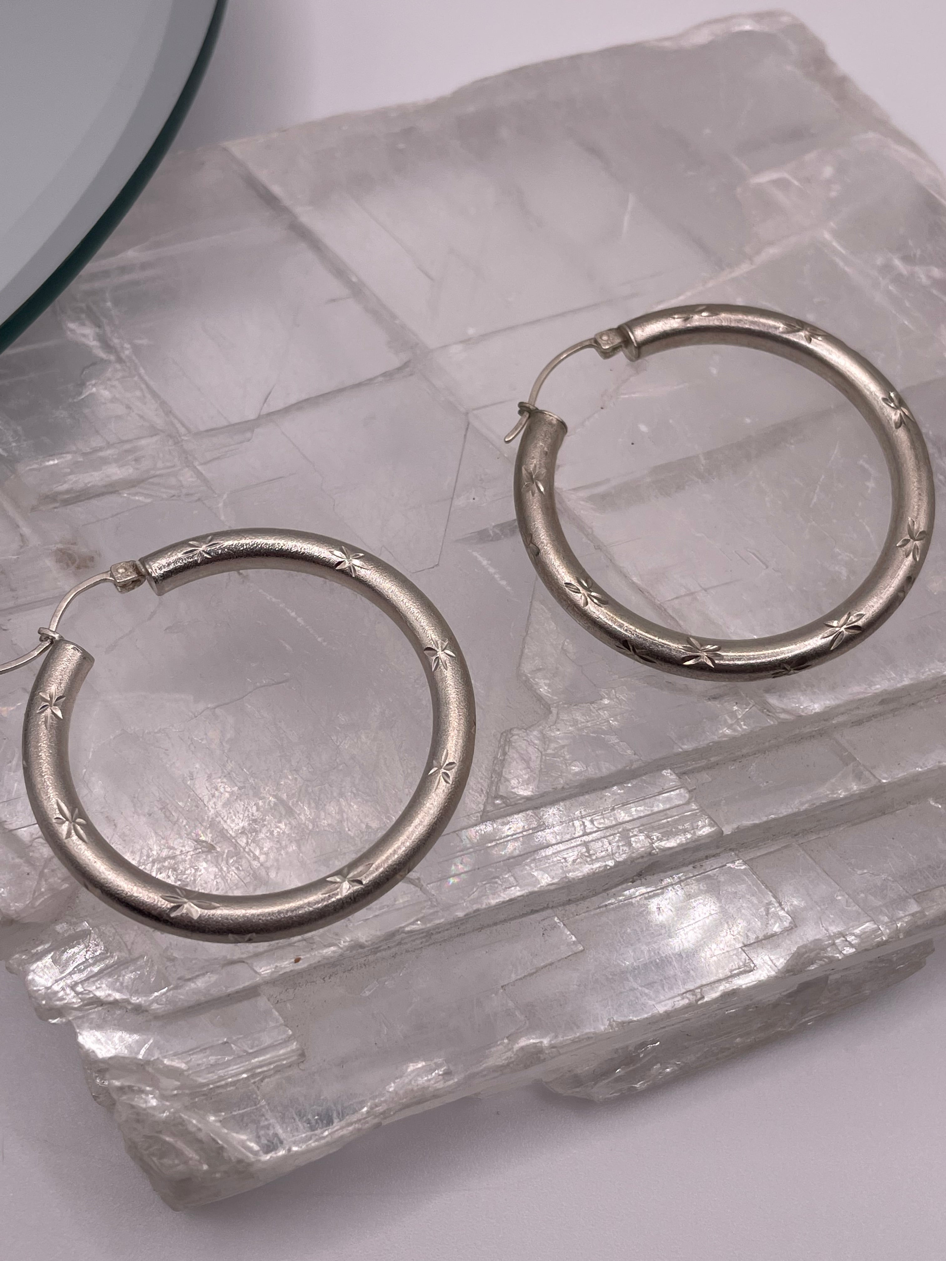 Sterling Silver Star Etched Chunky Hoops