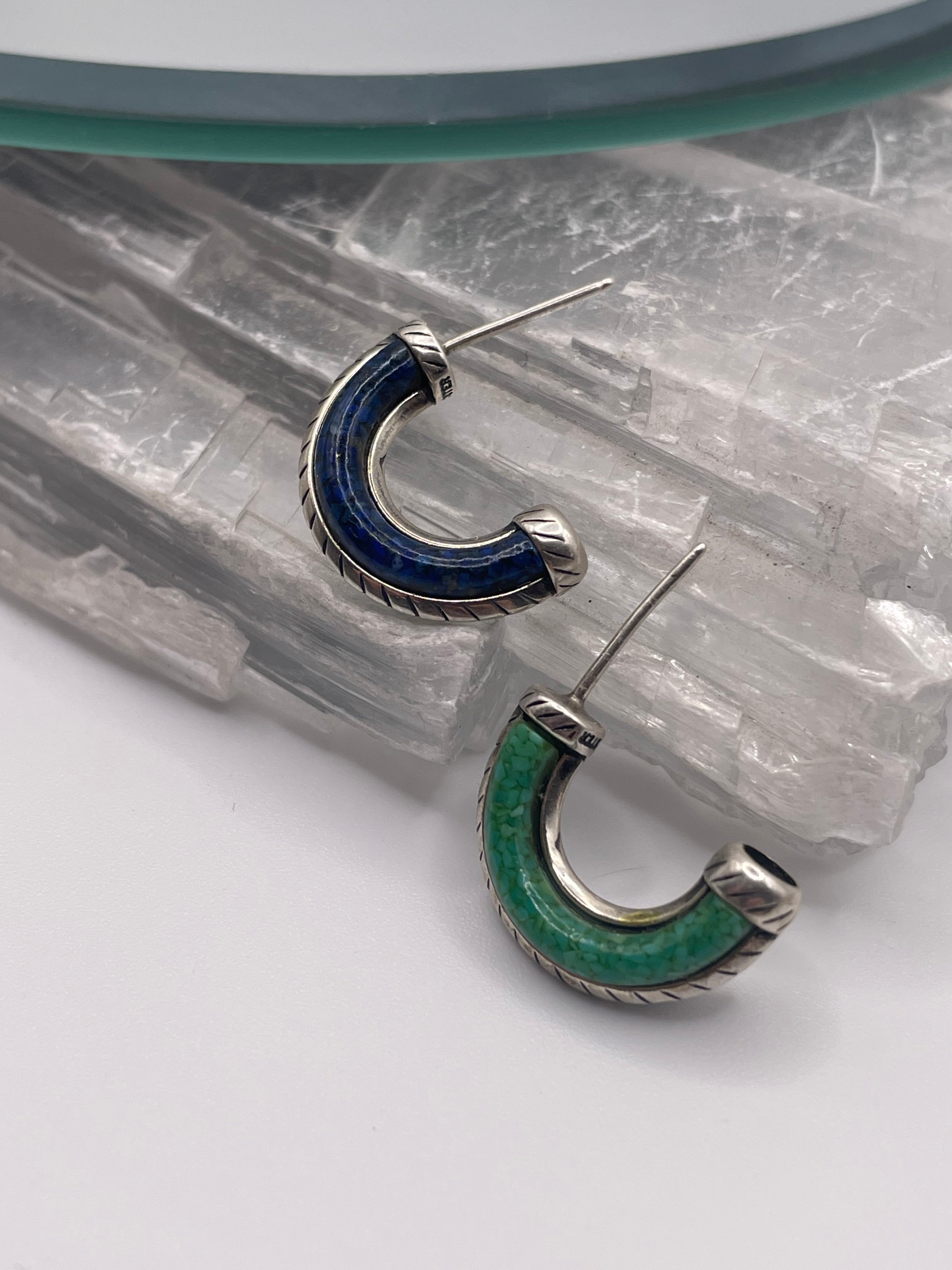 Navajo Lapis + Turquoise Inlay Earrings