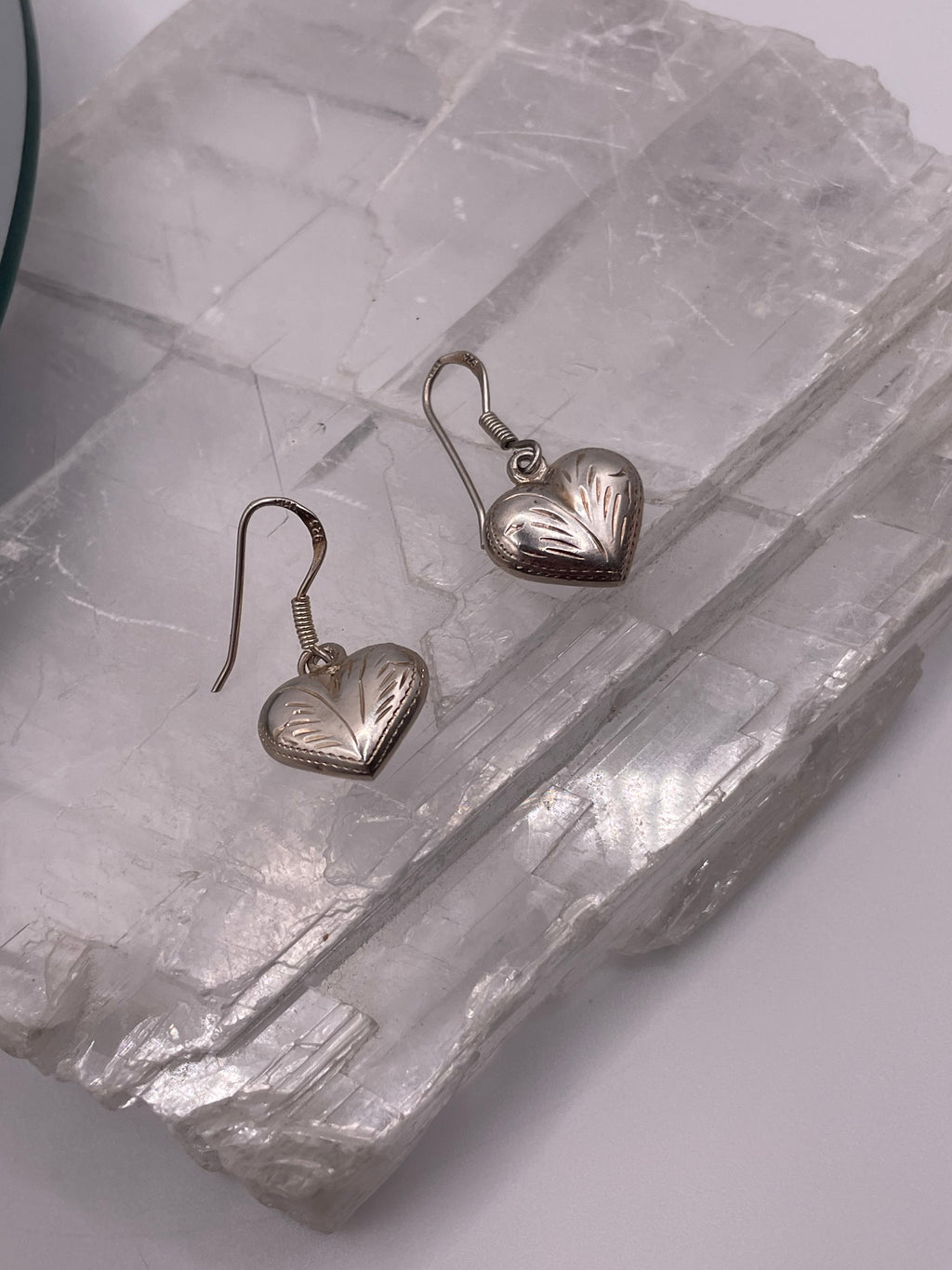 Sterling Silver Etched Vintage Heart Earrings
