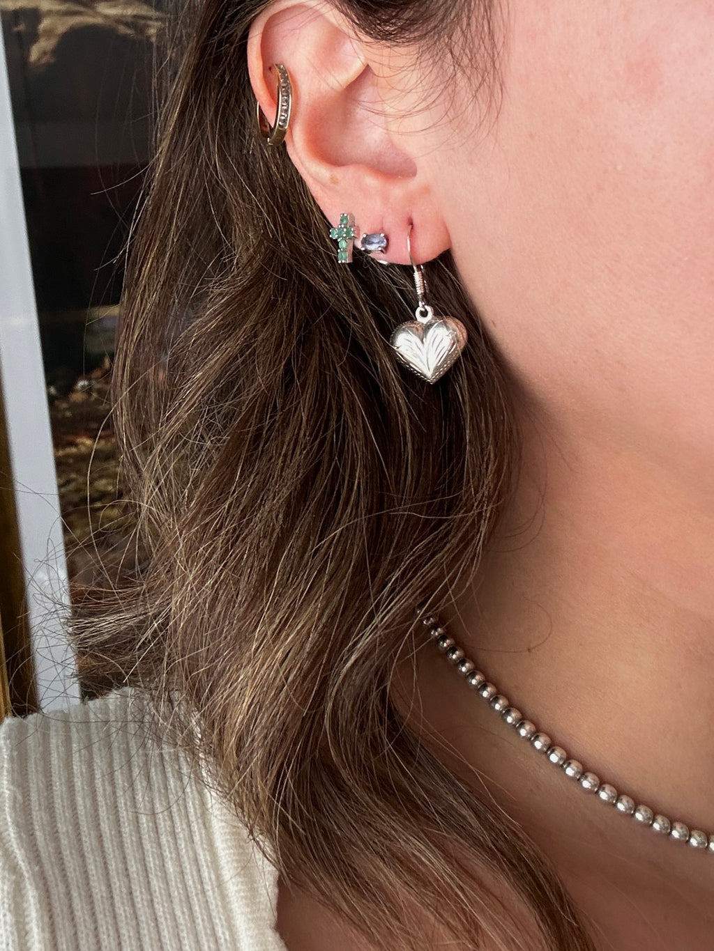 Sterling Silver Etched Vintage Heart Earrings