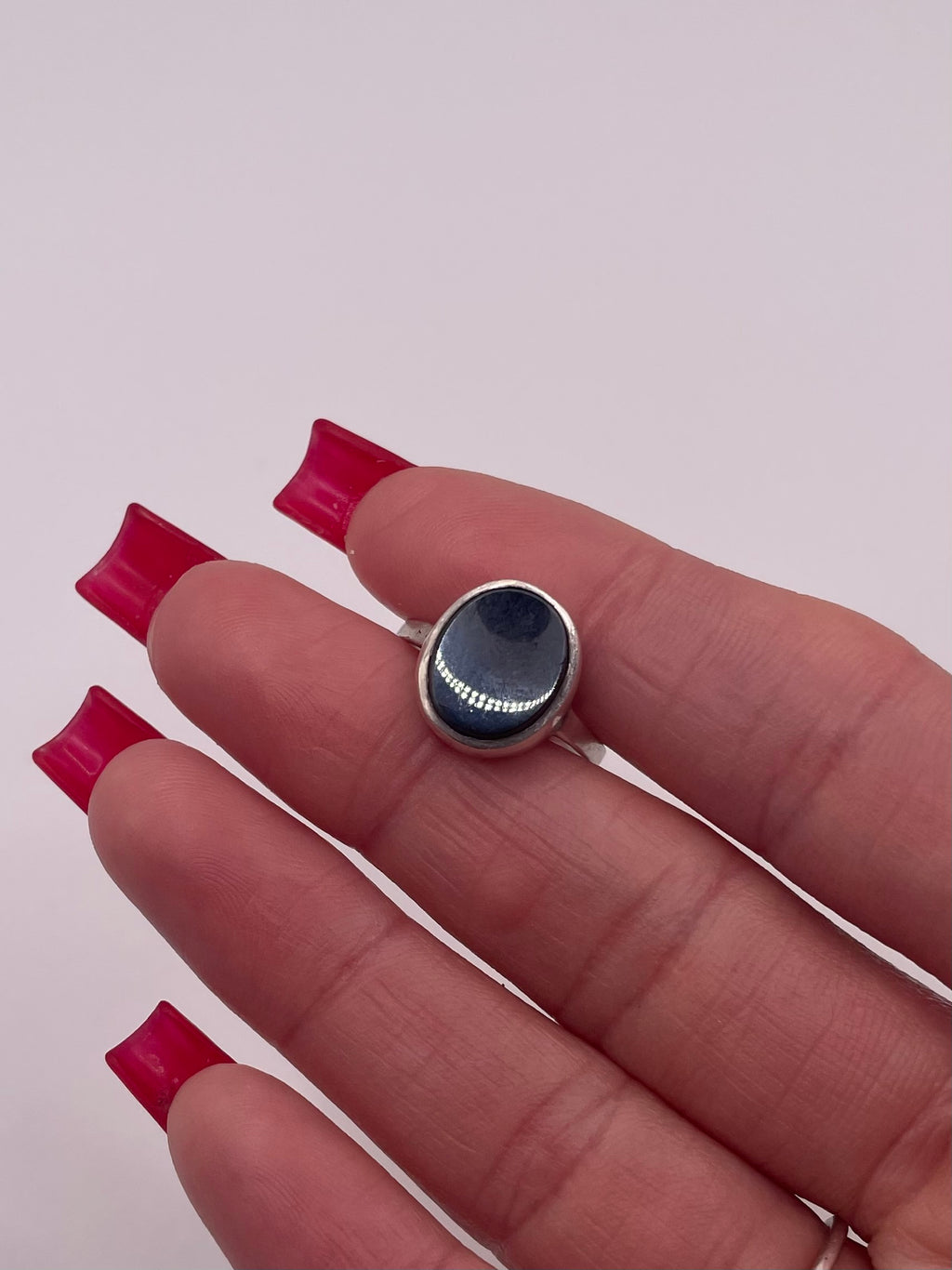 Sterling Silver Minimalist Round Hematite Ring