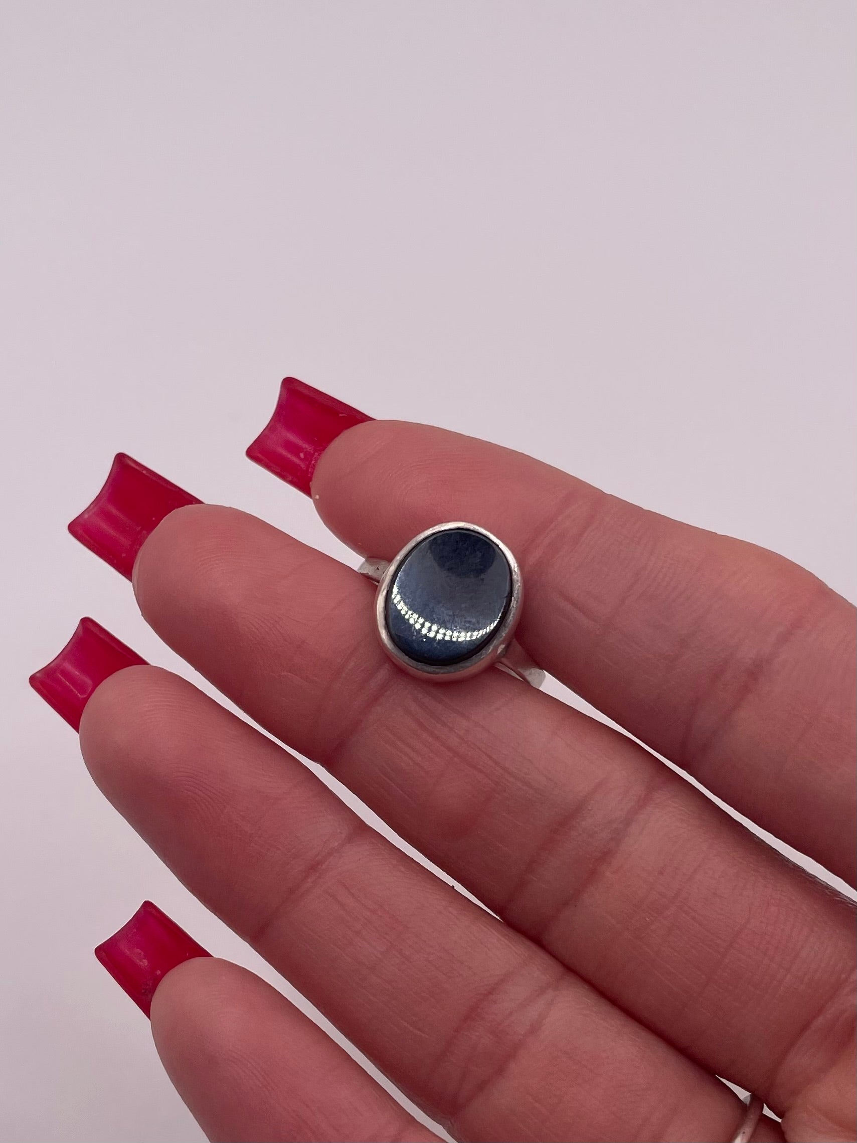Sterling Silver Minimalist Round Hematite Ring