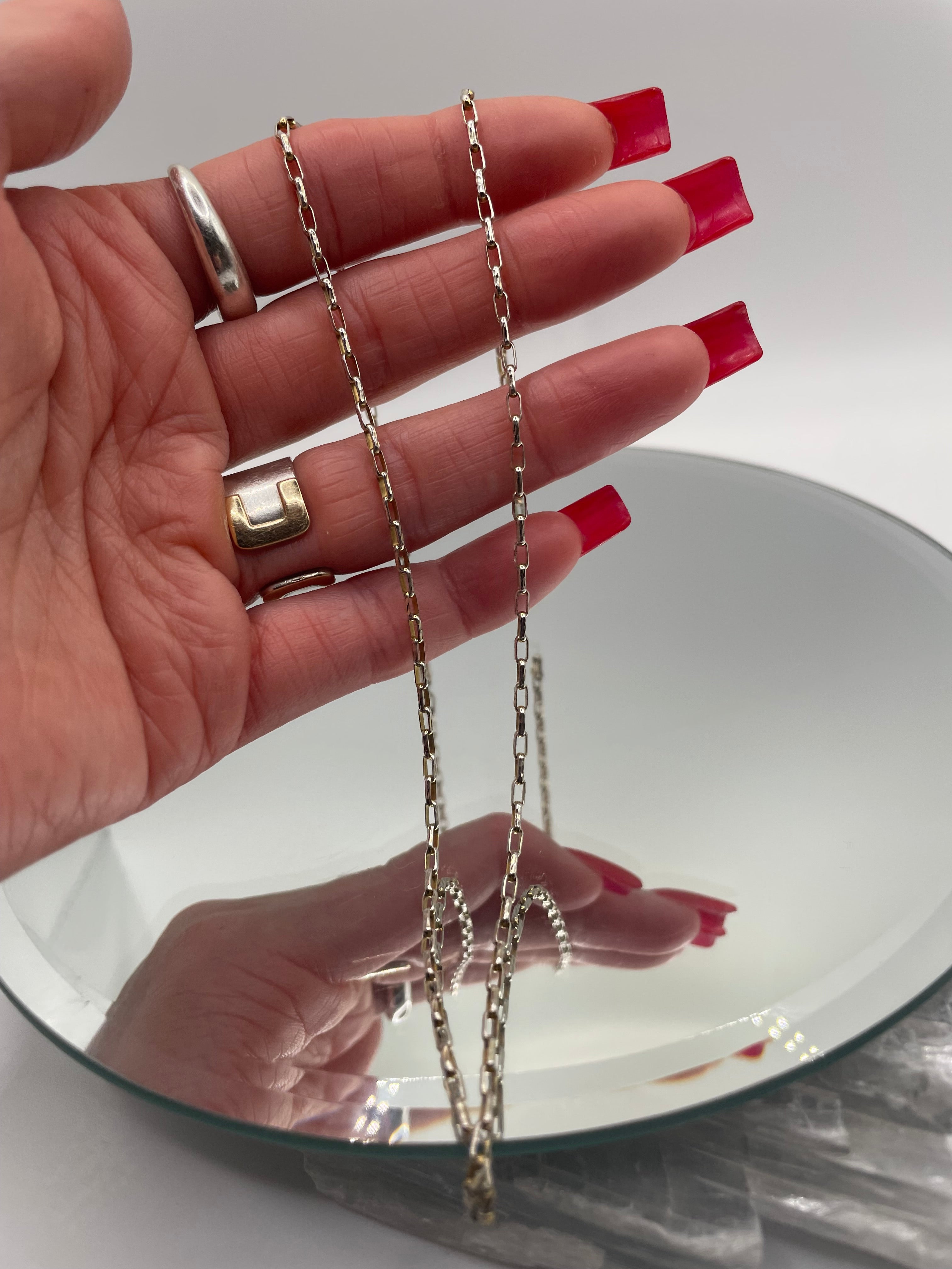 Sterling Silver Oval Link Necklace Textured Chain