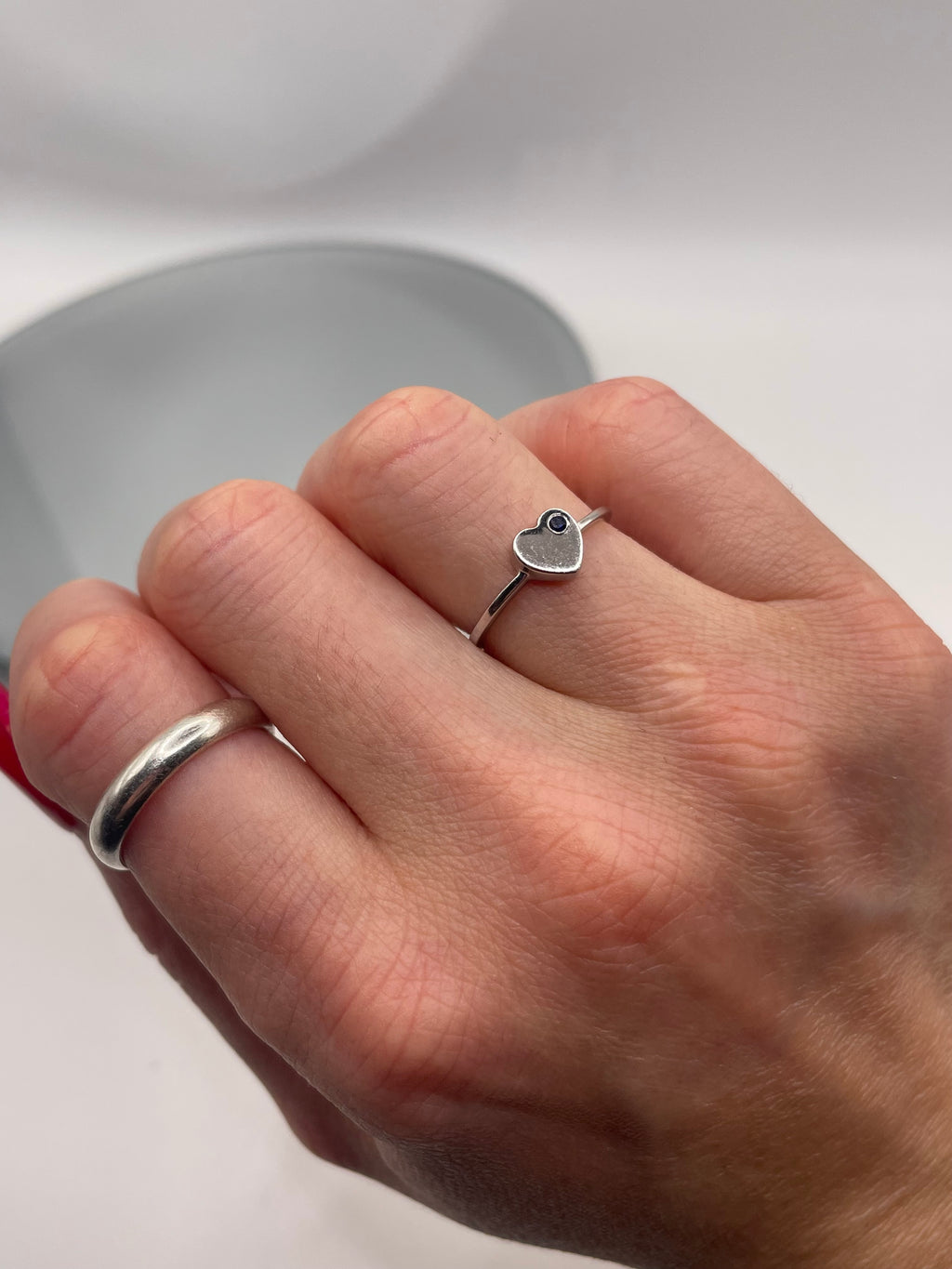 Sterling Silver Sapphire Minimalist Heart Ring